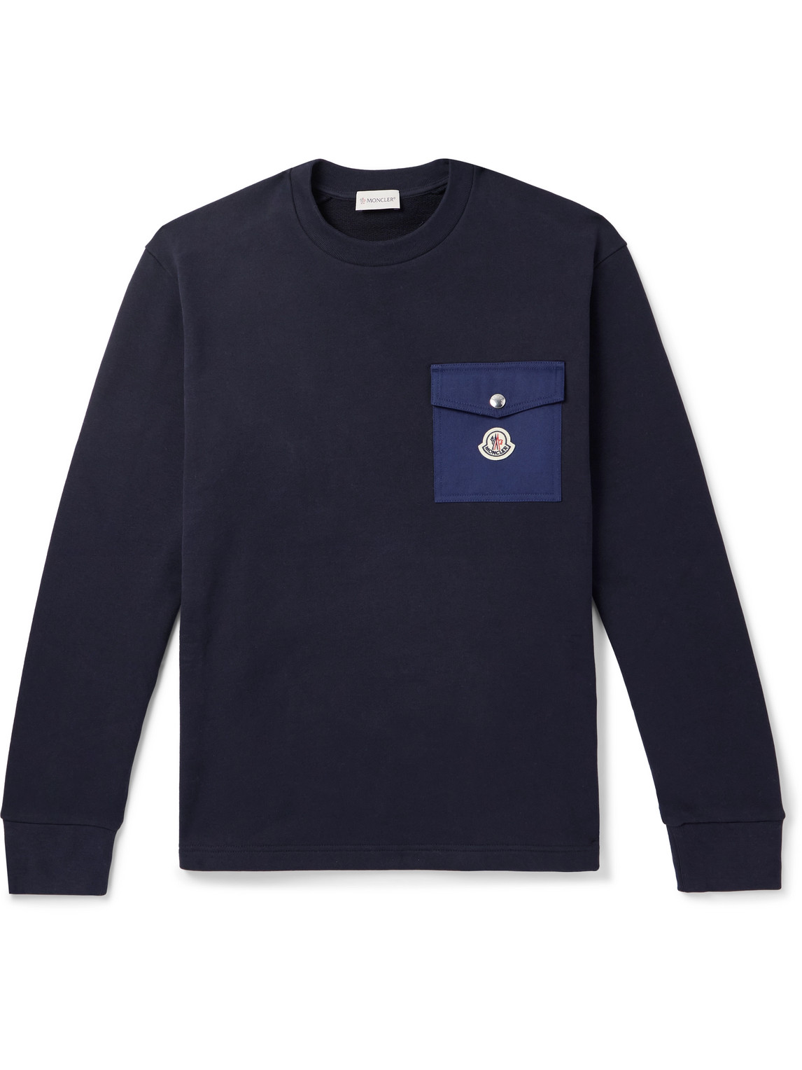 Moncler Zip-detailed Logo-appliquéd Twill-trimmed Cotton-jersey Sweatshirt In Blue
