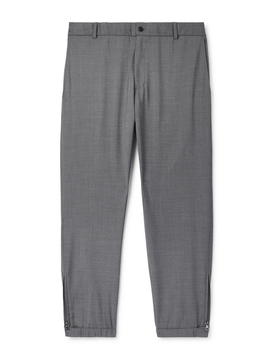 Moncler Tapered Logo-appliquéd Wool Trousers In Gray