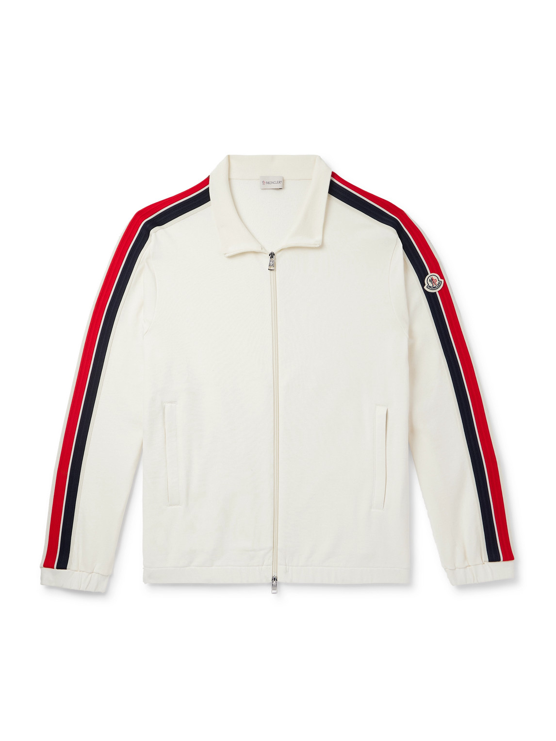 Moncler Striped Cotton-jersey Track Jacket In White
