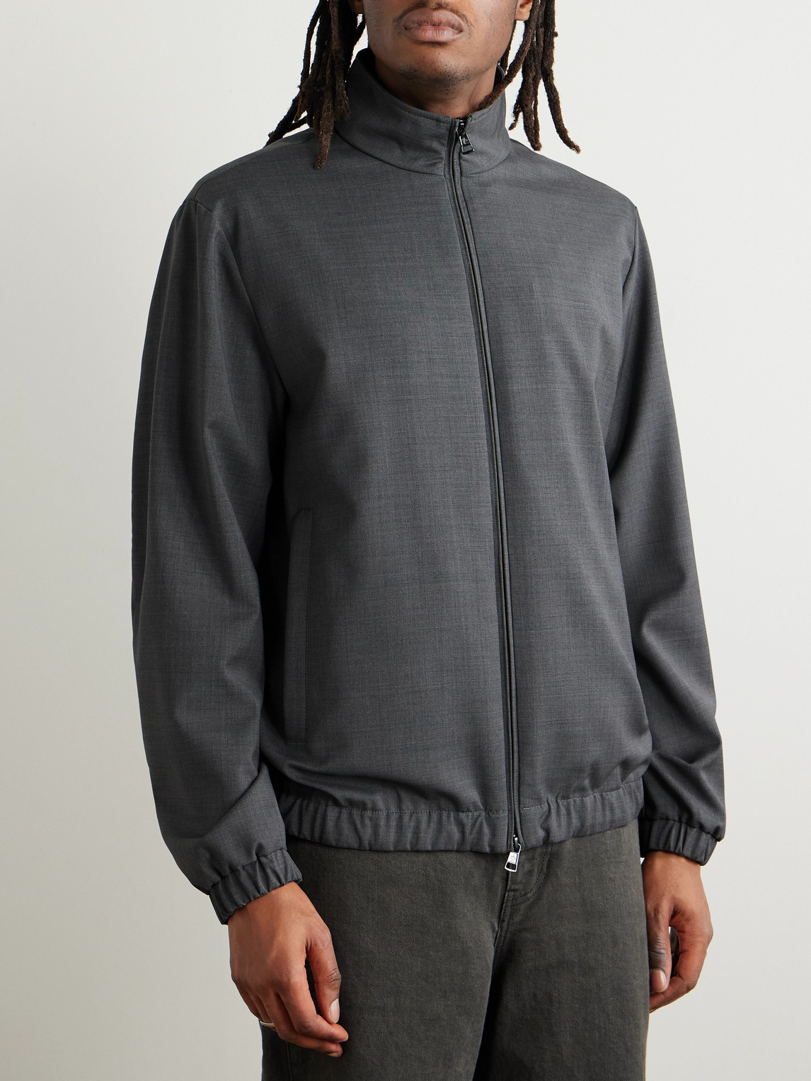 Moncler Cuffed High Collar Jacket In Gray