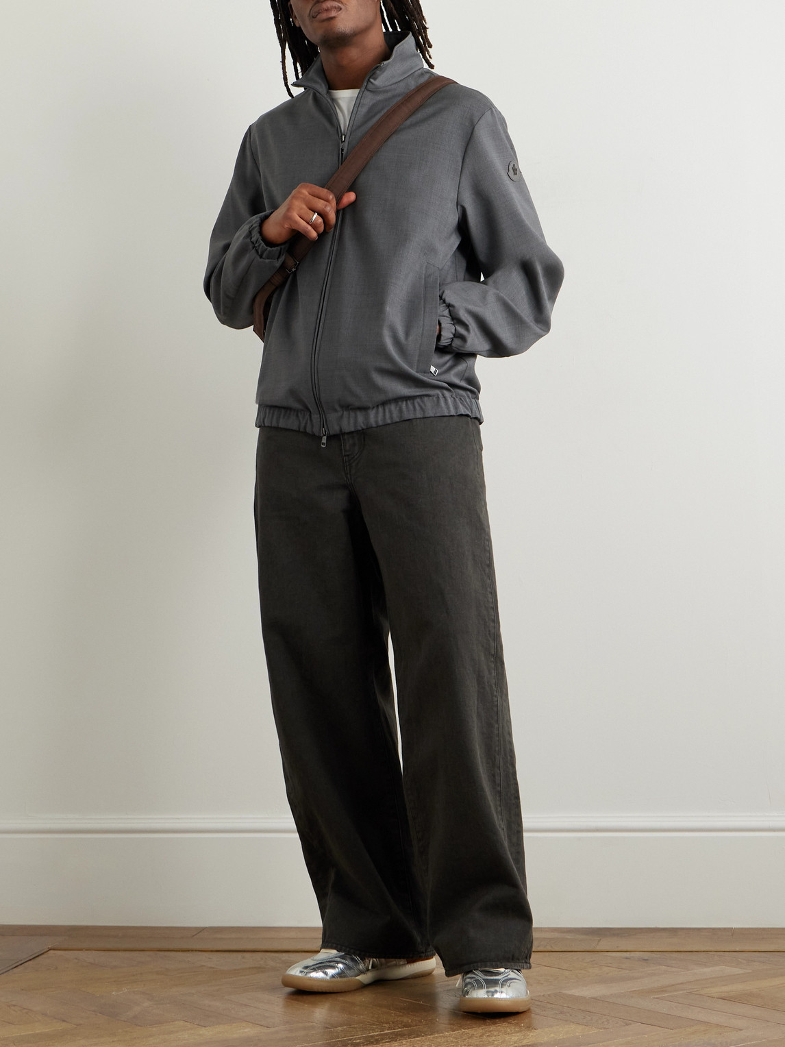 Moncler Cuffed High Collar Jacket In Gray
