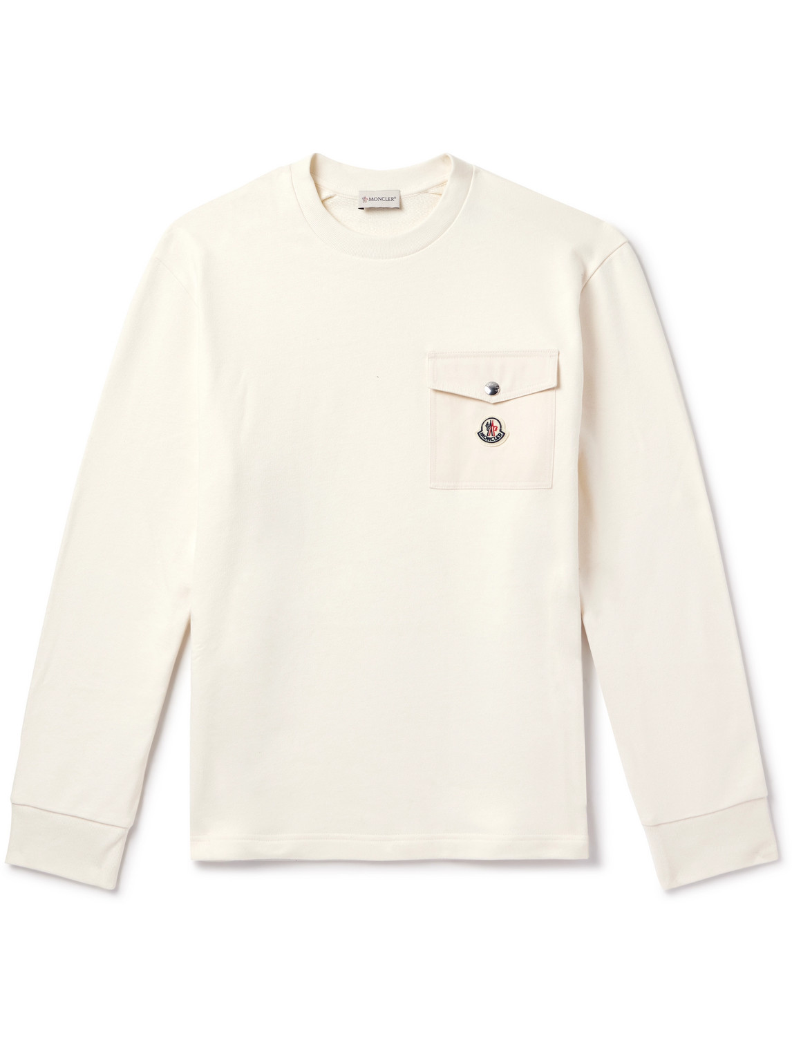 Moncler Zip-detailed Logo-appliquéd Twill-trimmed Cotton-jersey Sweatshirt In Neutrals