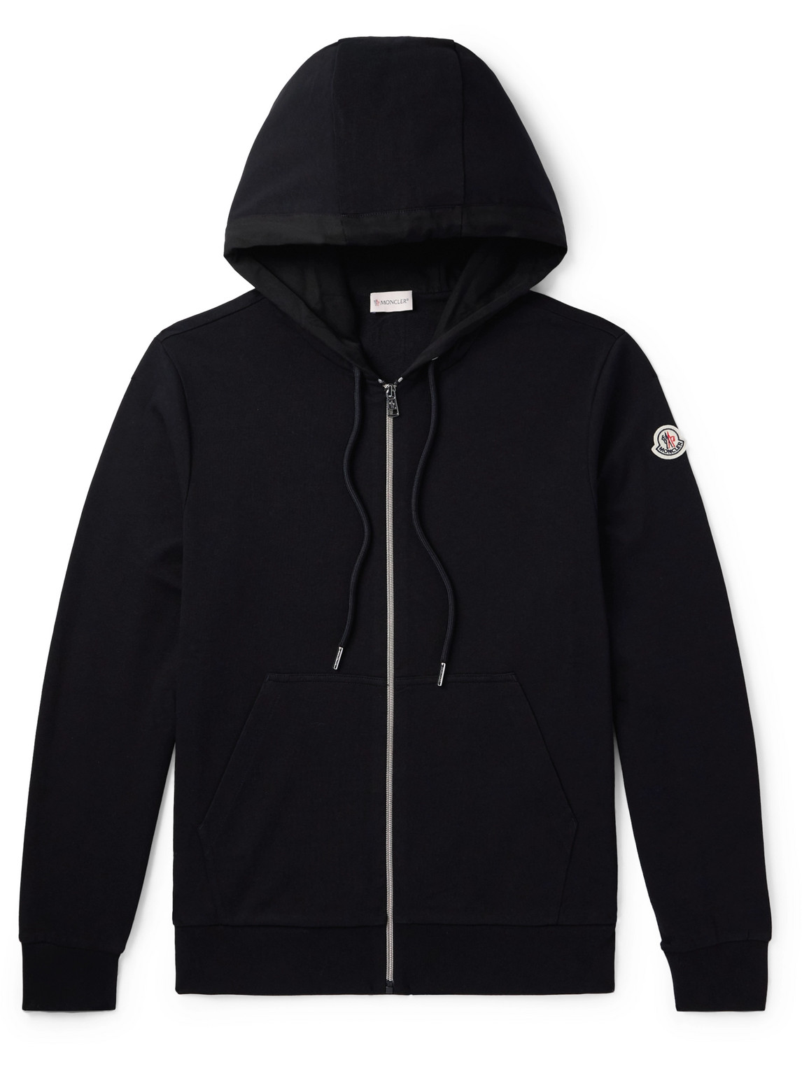 Moncler Logo-appliquéd Cotton-jersey Zip-up Hoodie In Black