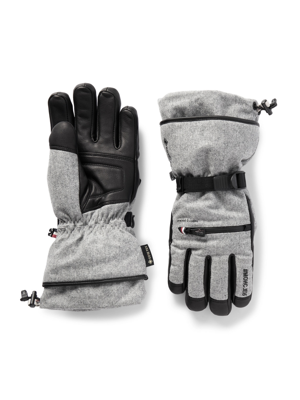 Moncler Grenoble Stretch-shell And Leather Ski Gloves In Gray