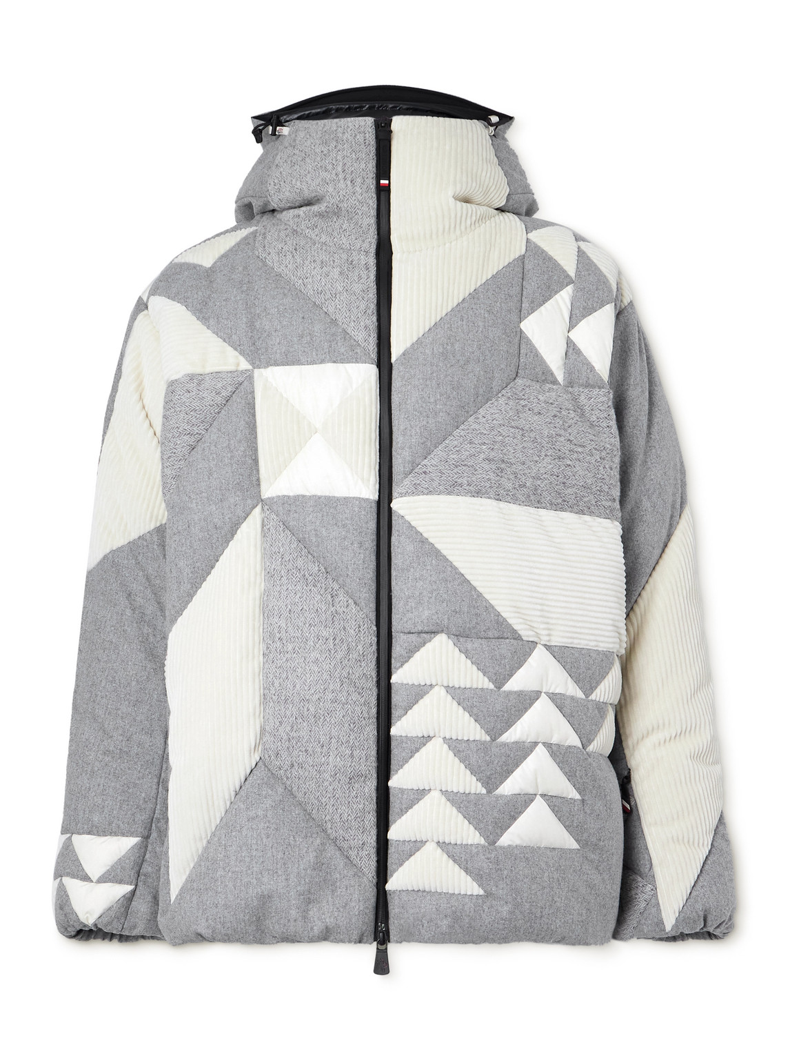 Moncler Panelled Cotton-blend Corduroy And Ripstop-trimmed Wool Hooded Down Jacket In Gray