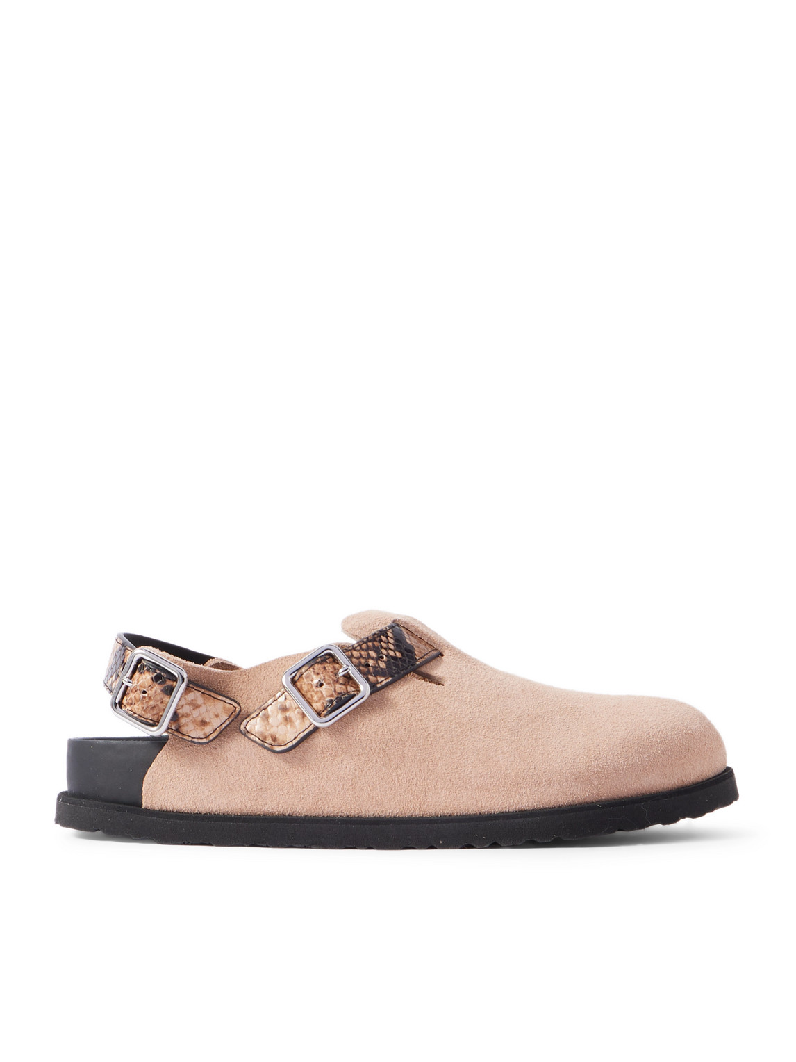 Birkenstock 1774 Tokio Cazador Snake-effect Leather-trimmed Suede Clogs In Unknown