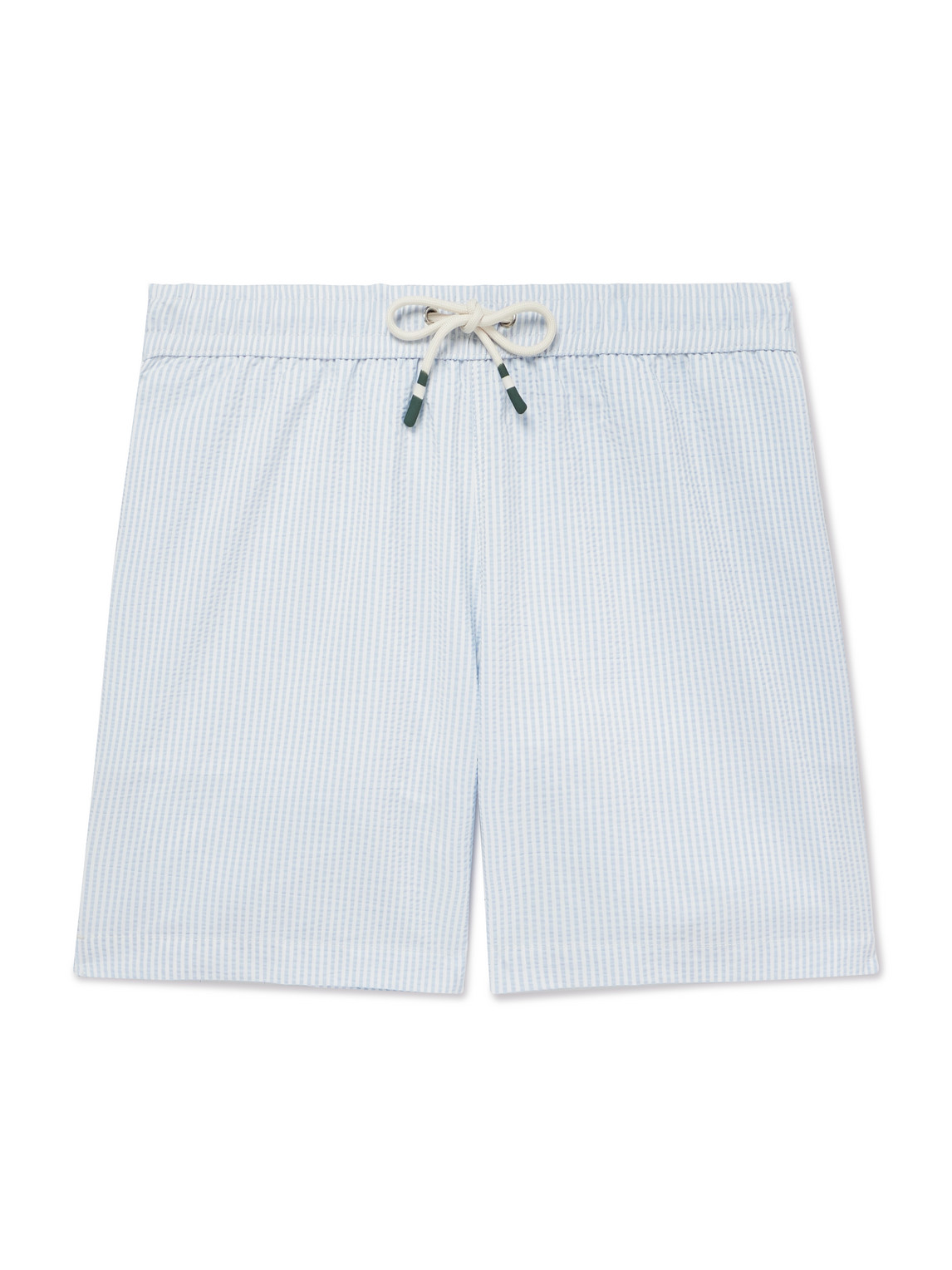Hartford Straight-leg Mid-length Striped Seersucker Swim Shorts In Blue