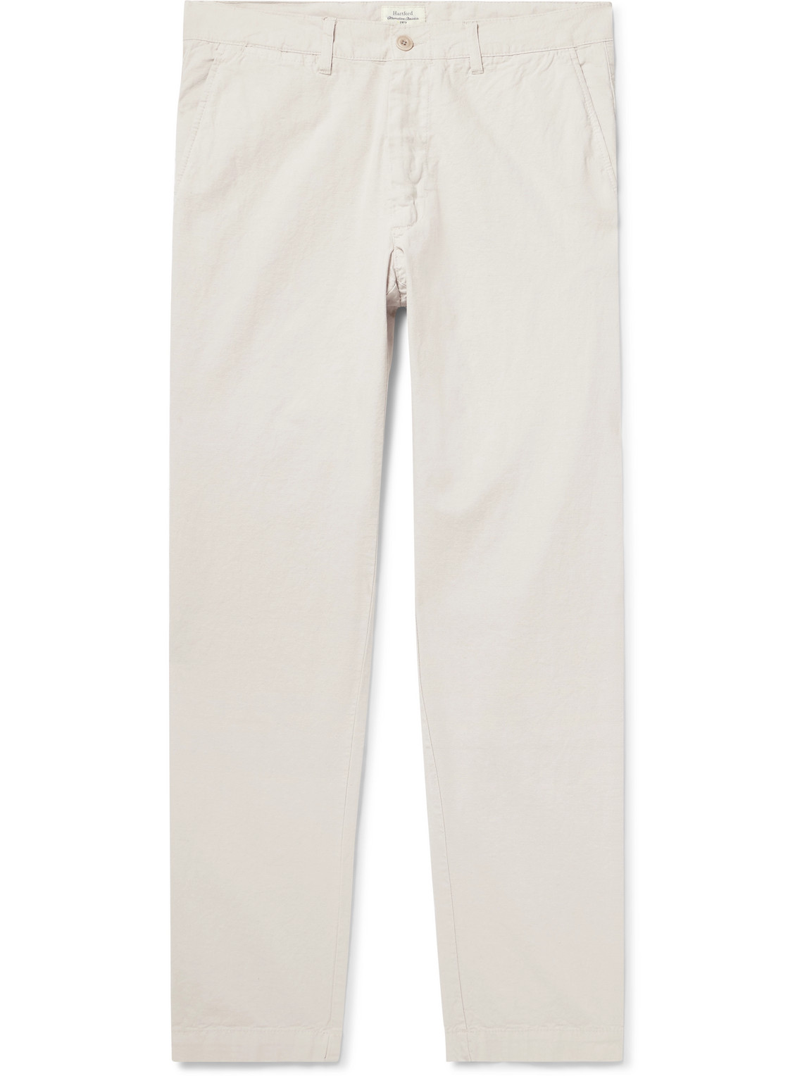 Hartford Tyron Slim-fit Straight-leg Cotton And Linen-blend Trousers In Neutrals