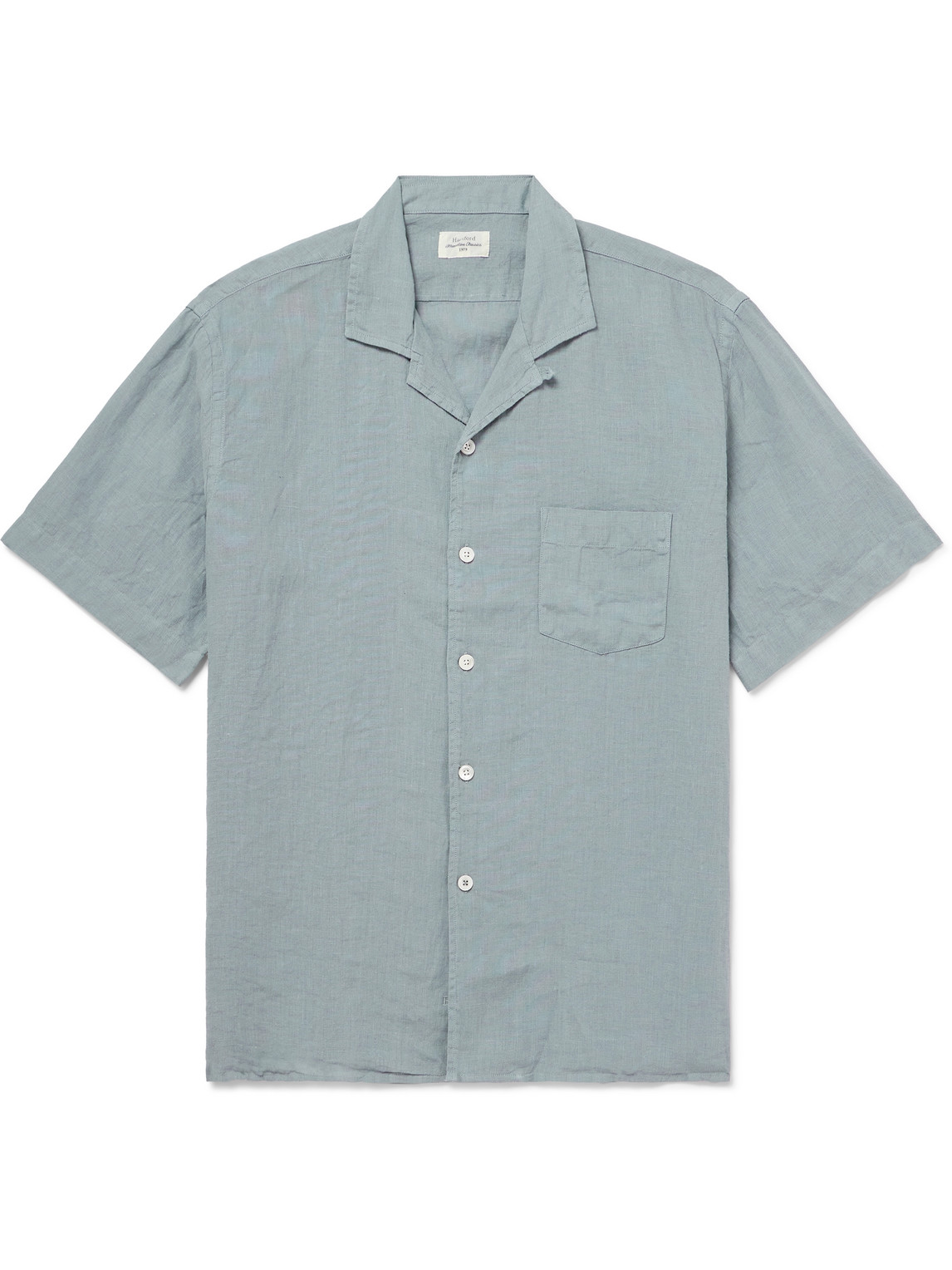 Hartford Palm Convertible-collar Linen Shirt In Blue