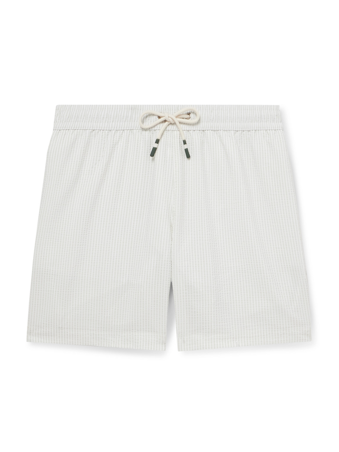 Hartford Straight-leg Mid-length Striped Seersucker Swim Shorts In Gray