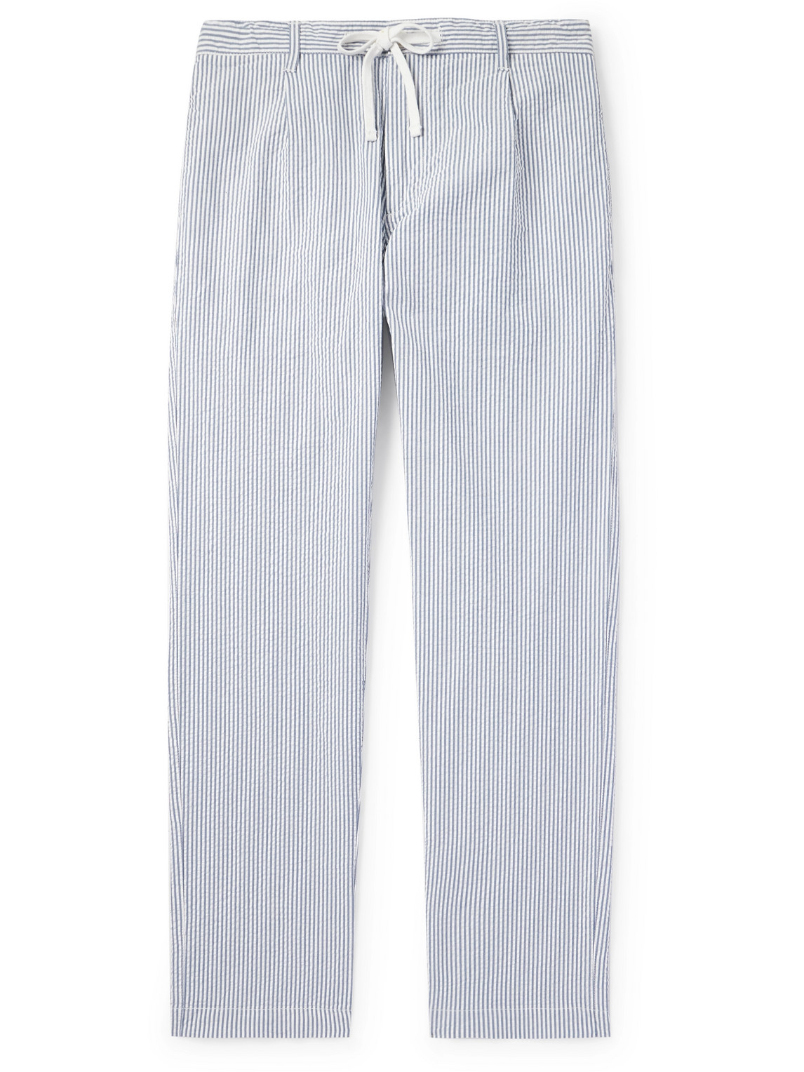 Hartford Tanker Straight-leg Pleated Striped Cotton-seersucker Drawstring Trousers In Blue