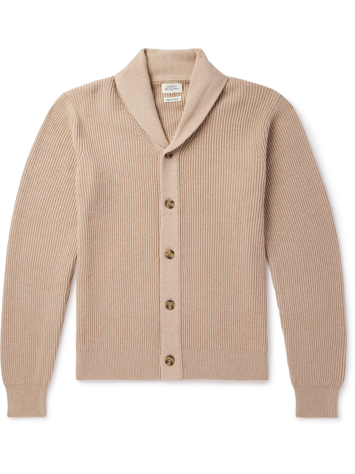 Hartford Shawl-collar Ribbed Cotton And Cashmere-blend Cardigan In Neutrals