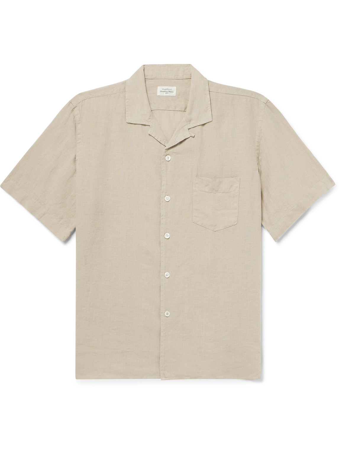 Hartford Palm Convertible-collar Linen Shirt In Neutrals