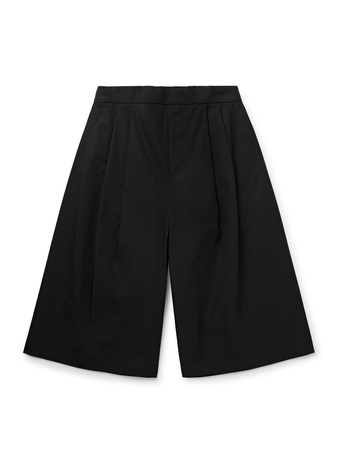 Amomento Wide-leg Pleated Cotton-poplin Shorts In Black