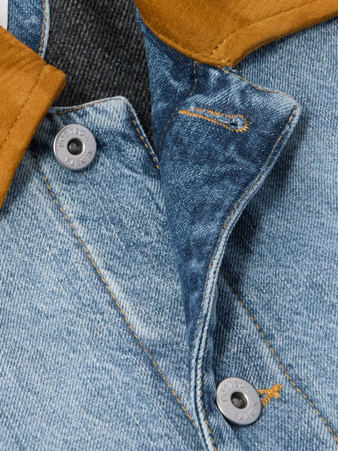 Shop Bottega Veneta Logo-appliquéd Suede-trimmed Denim Jacket In Blue