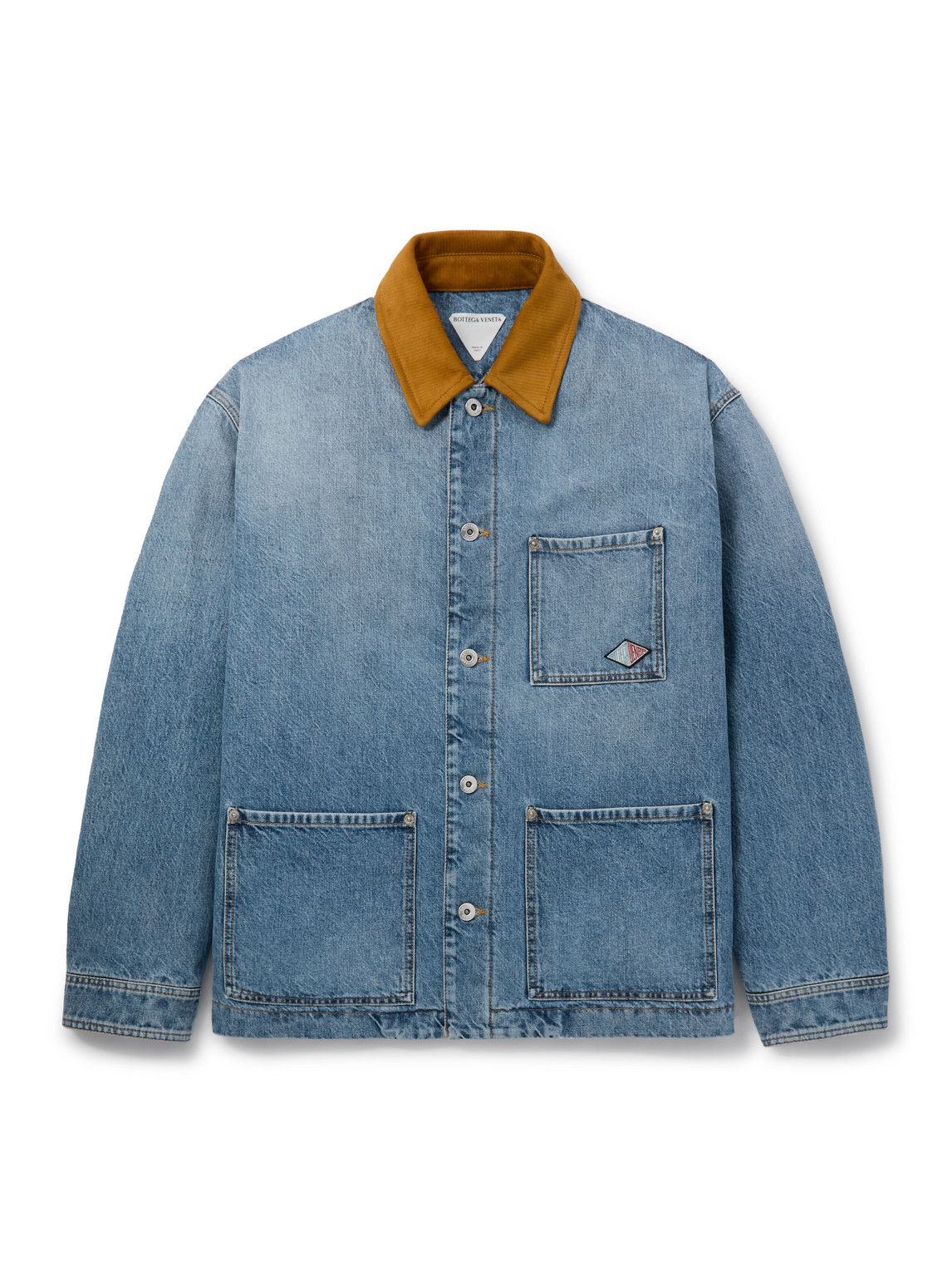 Shop Bottega Veneta Logo-appliquéd Suede-trimmed Denim Jacket In Blue