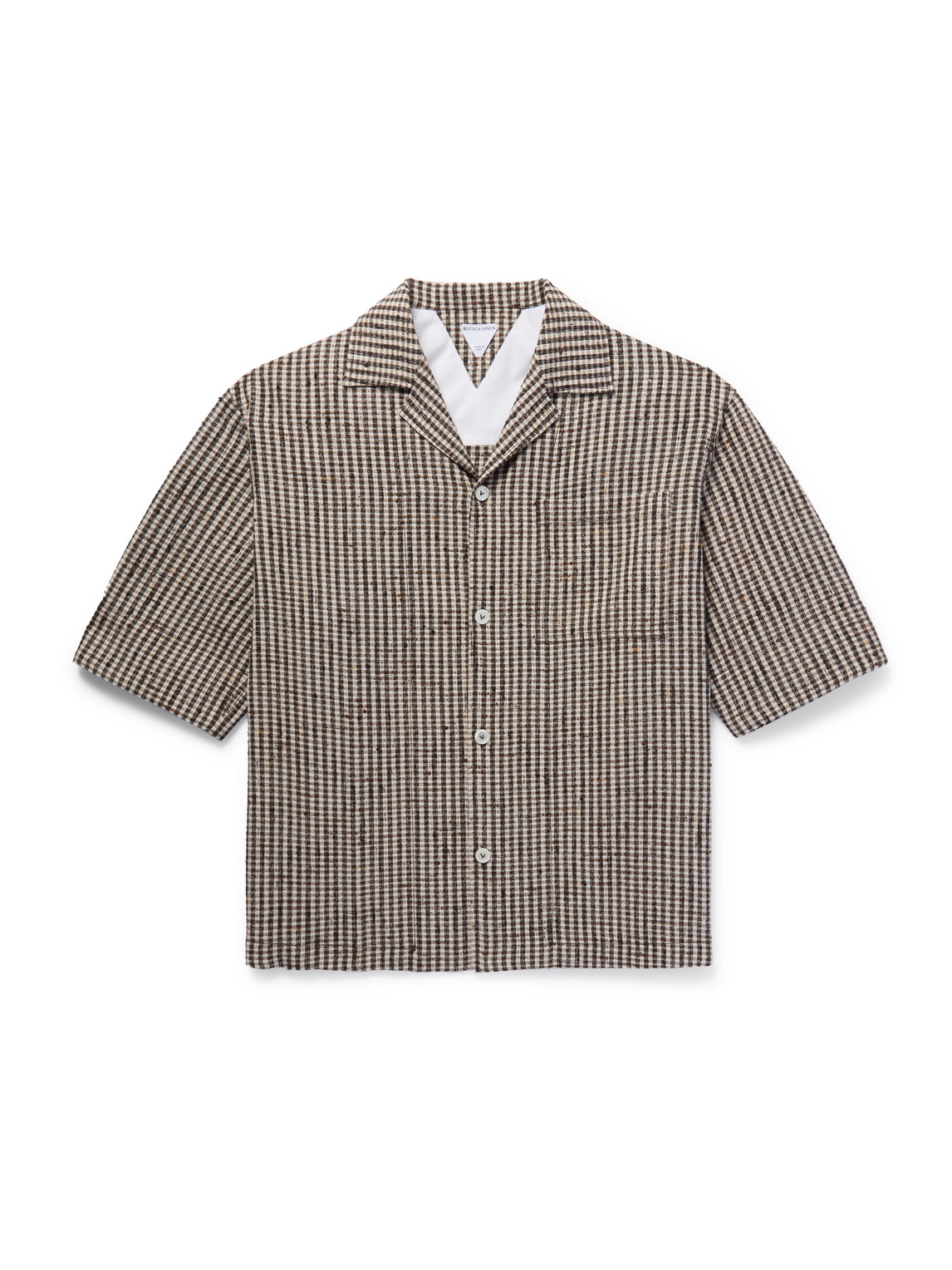 Bottega Veneta Camp-collar Checked Woven Shirt In Brown