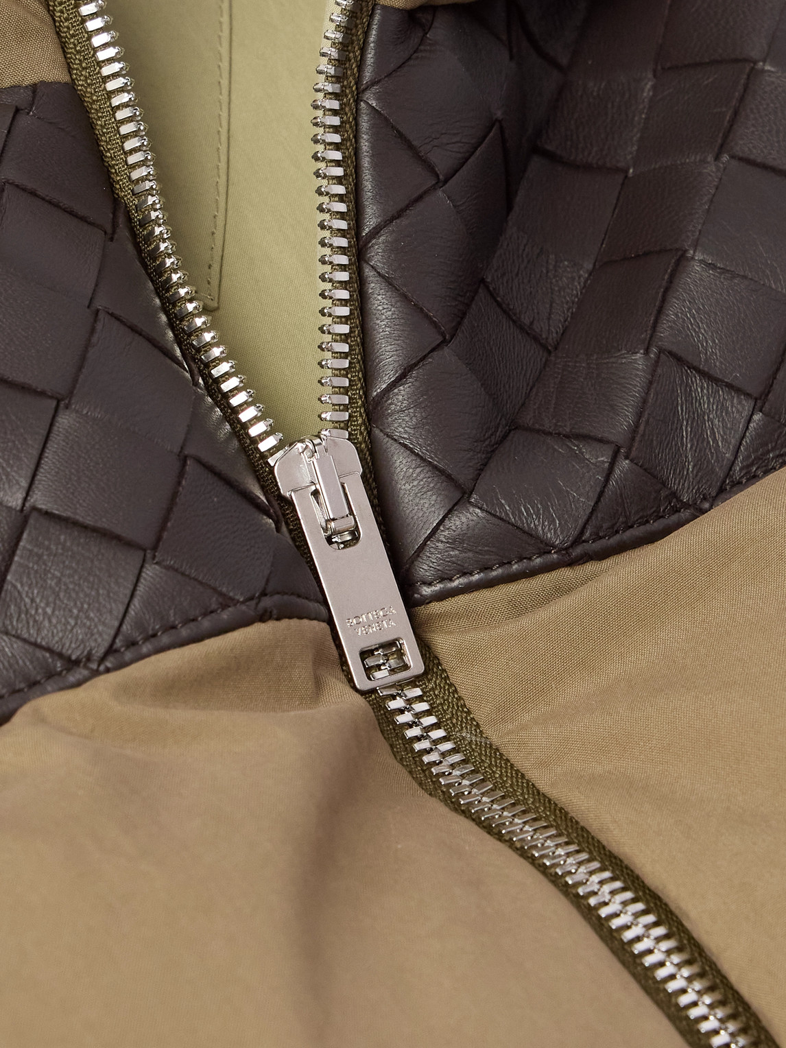 BOTTEGA VENETA INTRECCIATO LEATHER-PANELLED QUILTED COTTON DOWN GILET