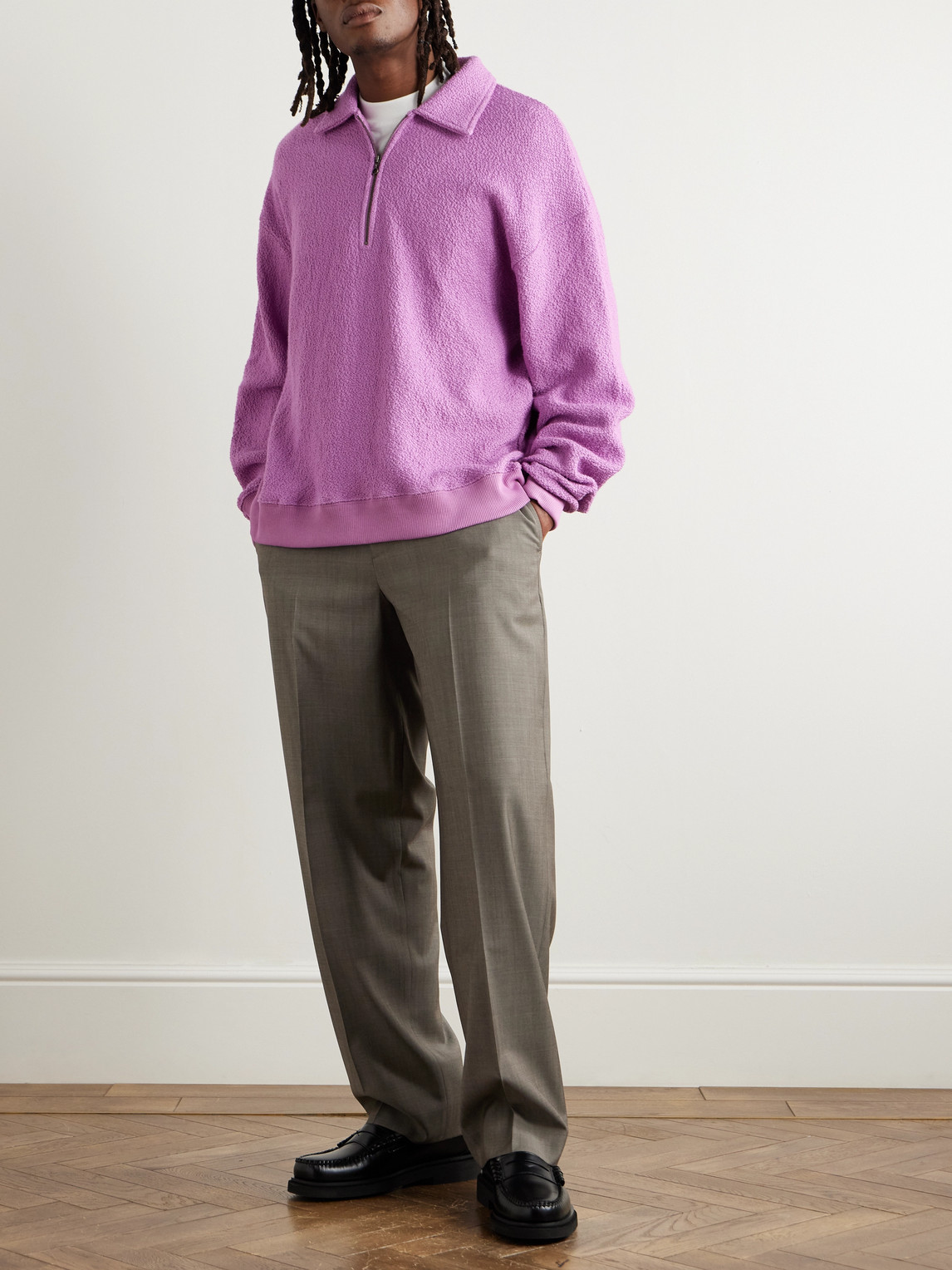 A Kind Of Guise Madu Cotton-bouclé Half-zip Sweatshirt In Pink