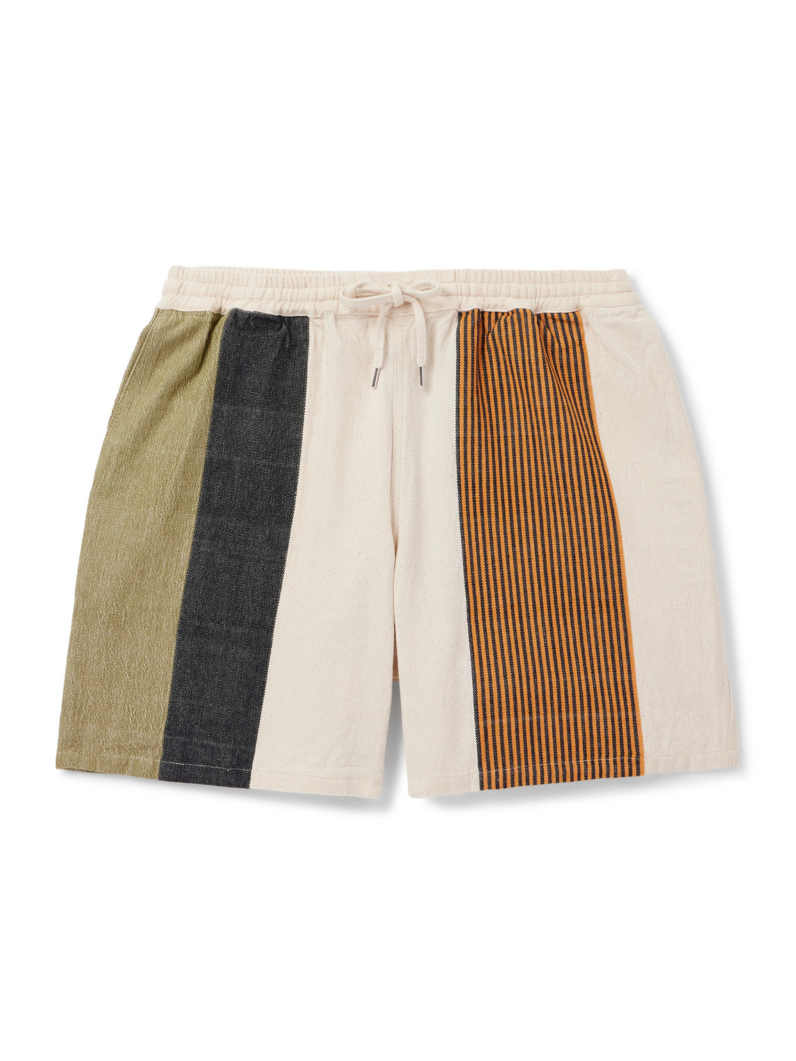A Kind Of Guise Volta Straight-leg Striped Cotton Drawstring Shorts In Yellow