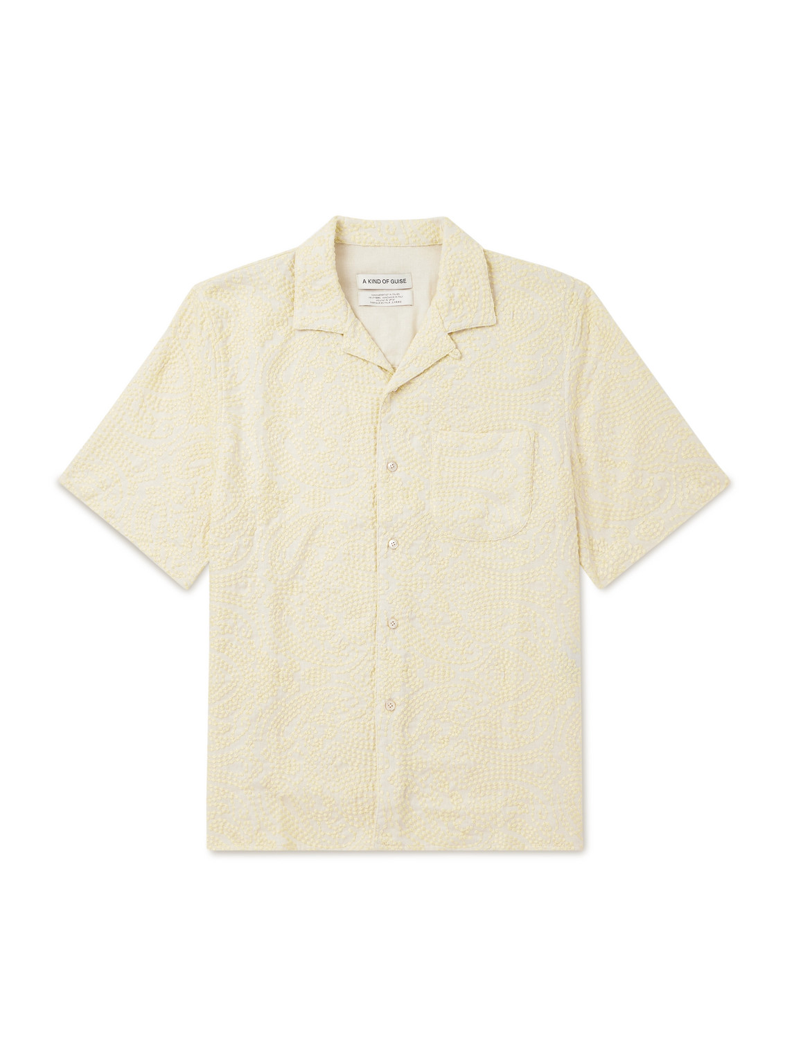 A Kind Of Guise Gioia Convertible-collar Embroidered Linen-blend Shirt In Yellow