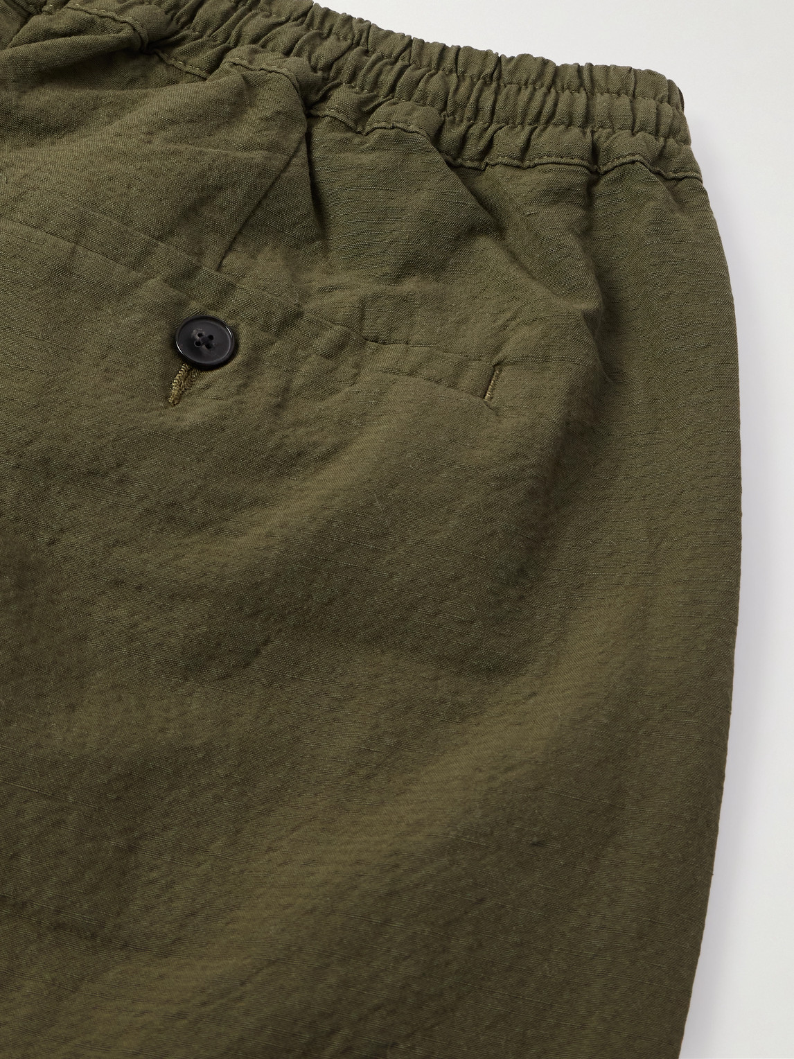 A Kind Of Guise Samurai Wide-leg Cotton And Linen-blend Seersucker Drawstring Suit Trousers In Green