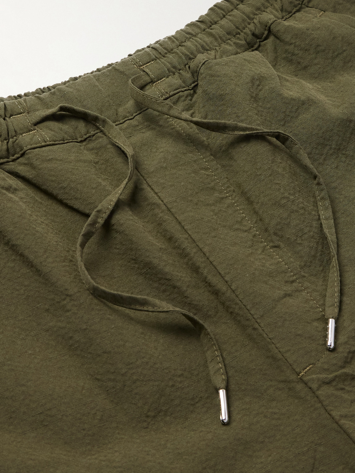 A Kind Of Guise Samurai Wide-leg Cotton And Linen-blend Seersucker Drawstring Suit Trousers In Green