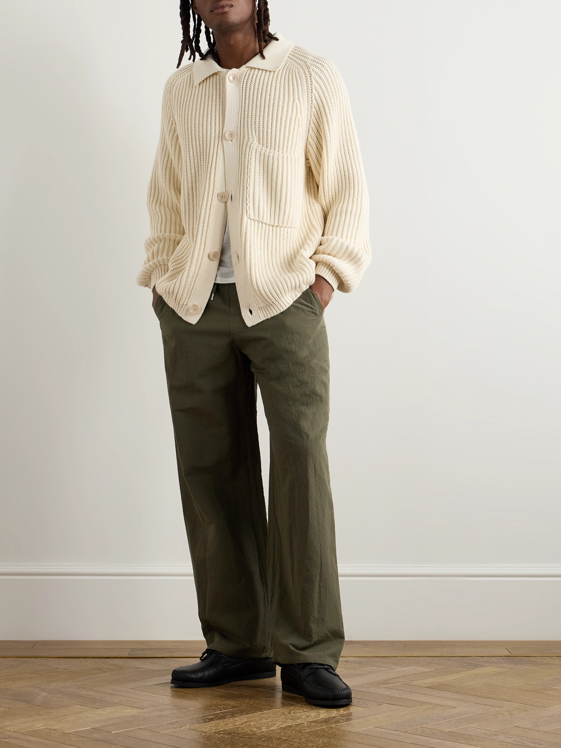 A Kind Of Guise Samurai Wide-leg Cotton And Linen-blend Seersucker Drawstring Suit Trousers In Green