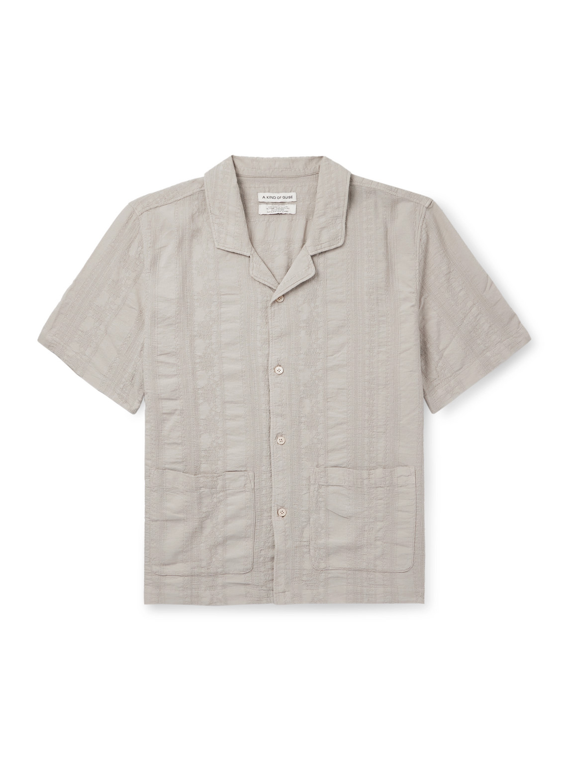 A Kind Of Guise Camp-collar Embroidered Cotton-gauze Shirt In Brown