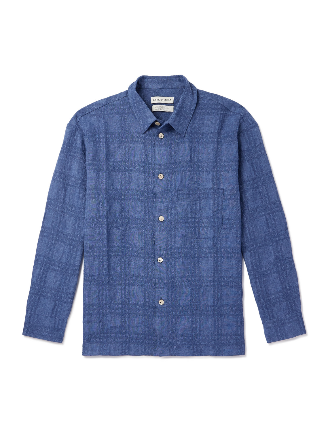 A Kind Of Guise Gusto Checked Linen And Lyocell-blend Textured-chambray Shirt In Blue