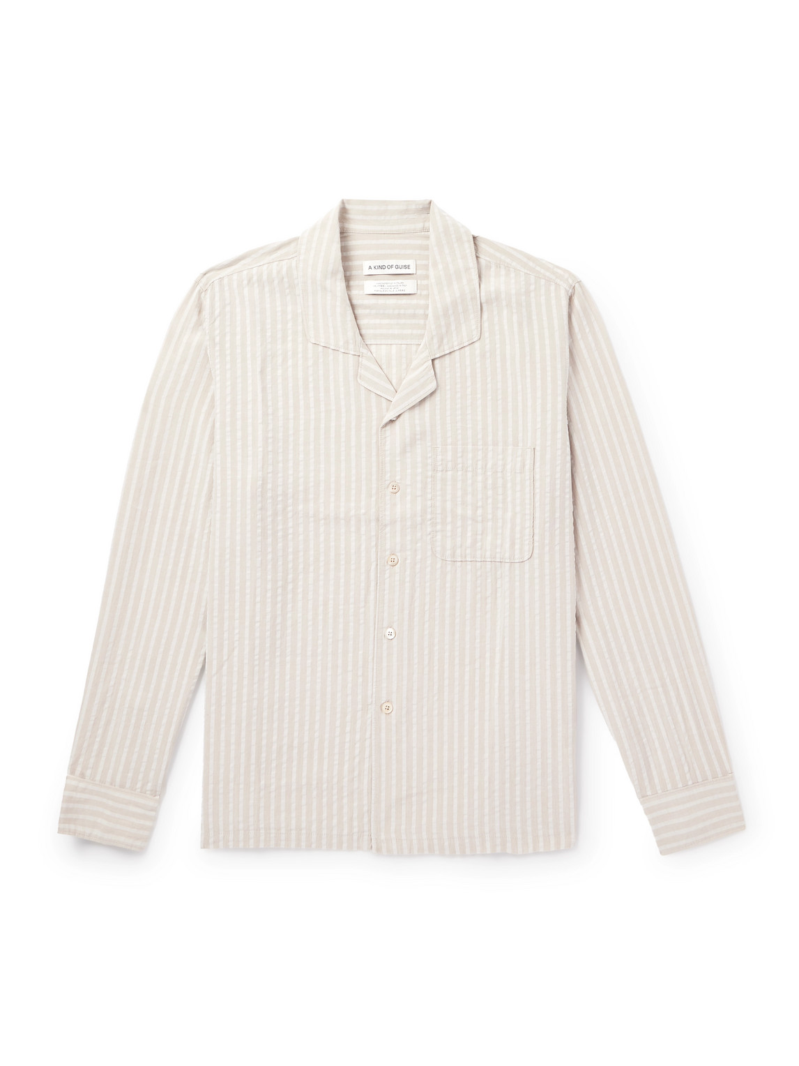 A Kind Of Guise Scopello Convertible-collar Striped Tencel™ Lyocell Shirt In Neutrals