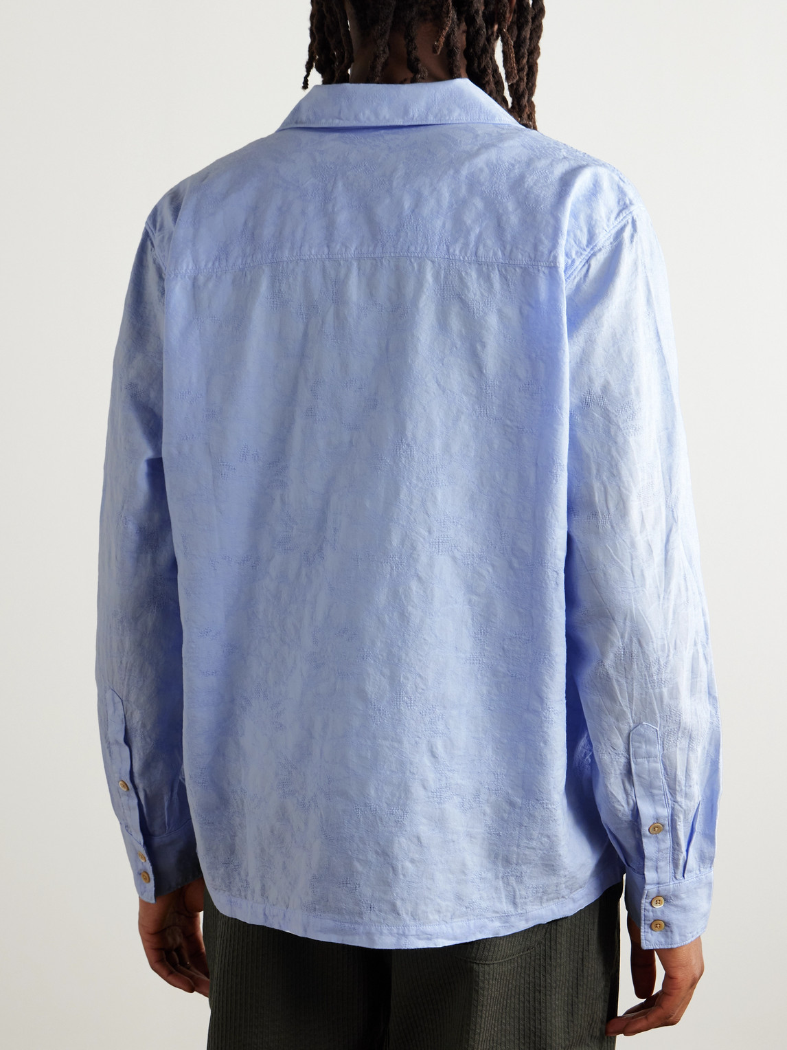 A Kind Of Guise Camp-collar Garment-dyed Cotton Shirt In Blue