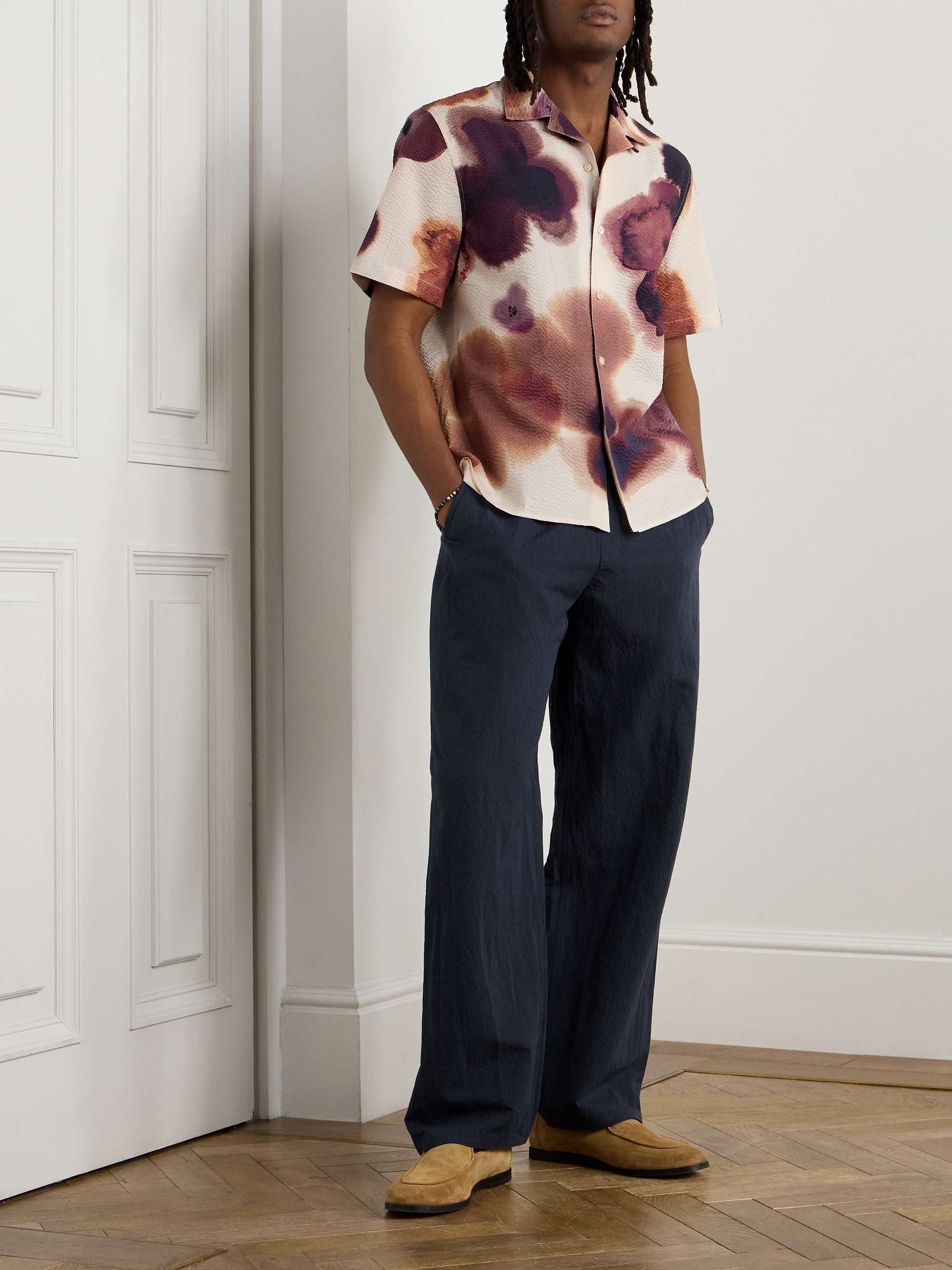 A KIND OF GUISE Gioia Convertible-Collar Printed Cotton-Seersucker Shirt
