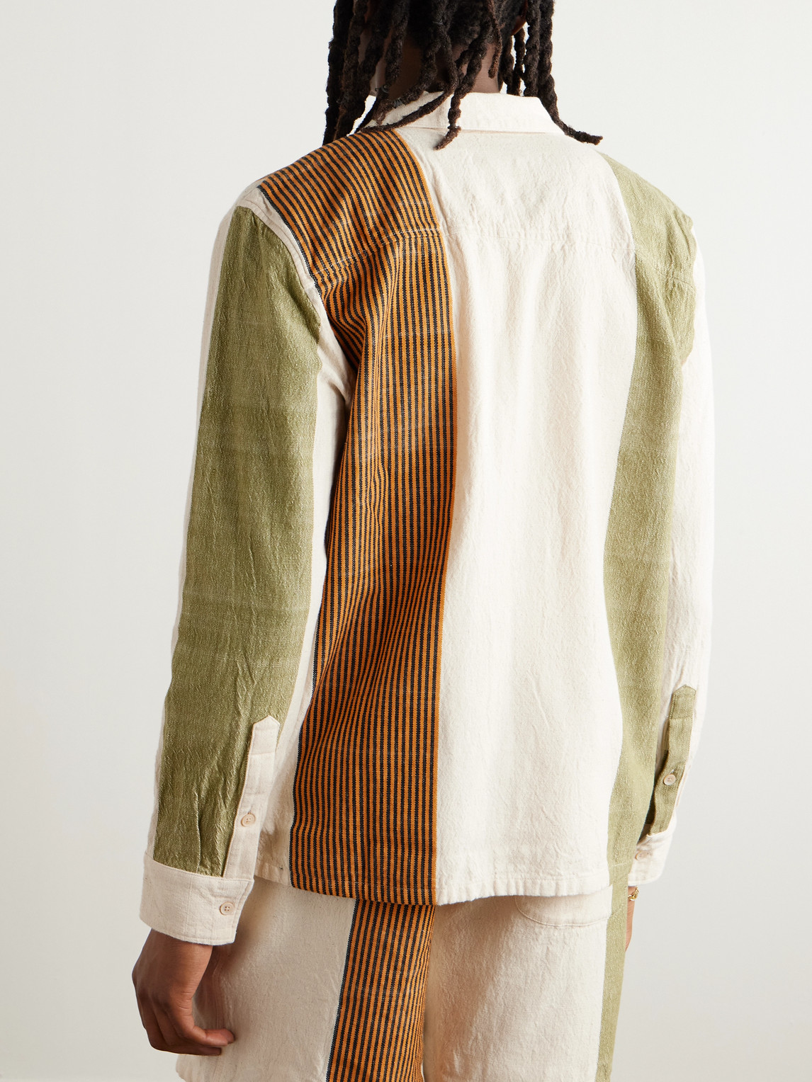 A Kind Of Guise Atrato Patchwork Cotton-canvas Shirt In Brown