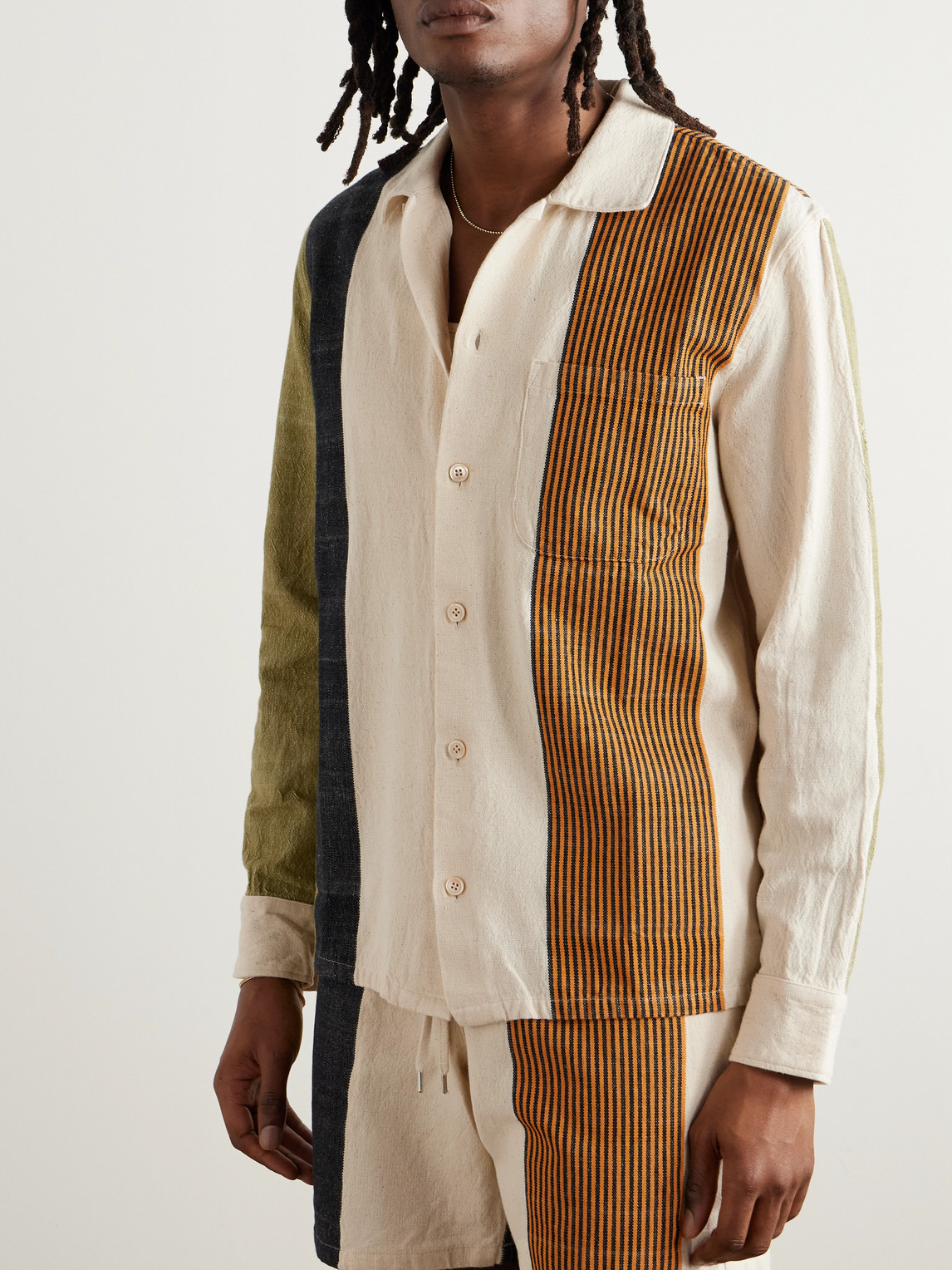 A Kind Of Guise Atrato Patchwork Cotton-canvas Shirt In Brown