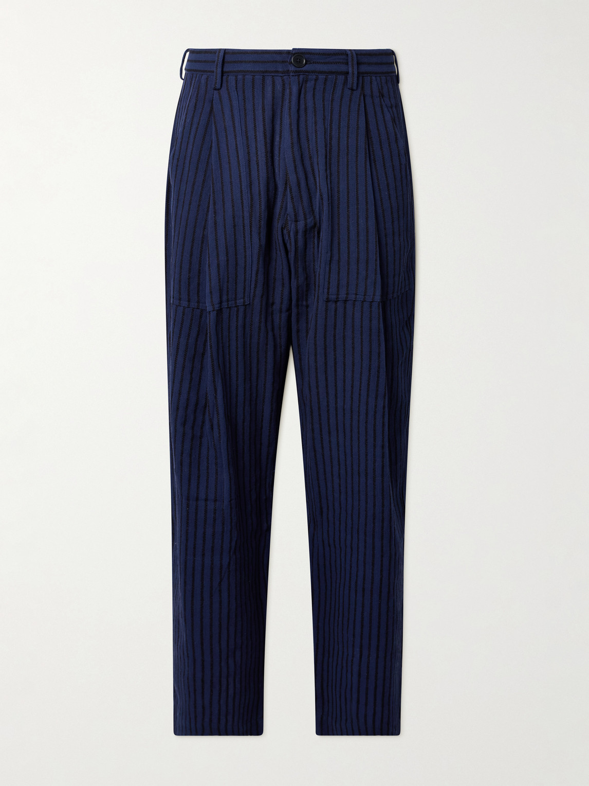 Kardo Yuki Wide-leg Pleated Striped Cotton Suit Trousers In Blue