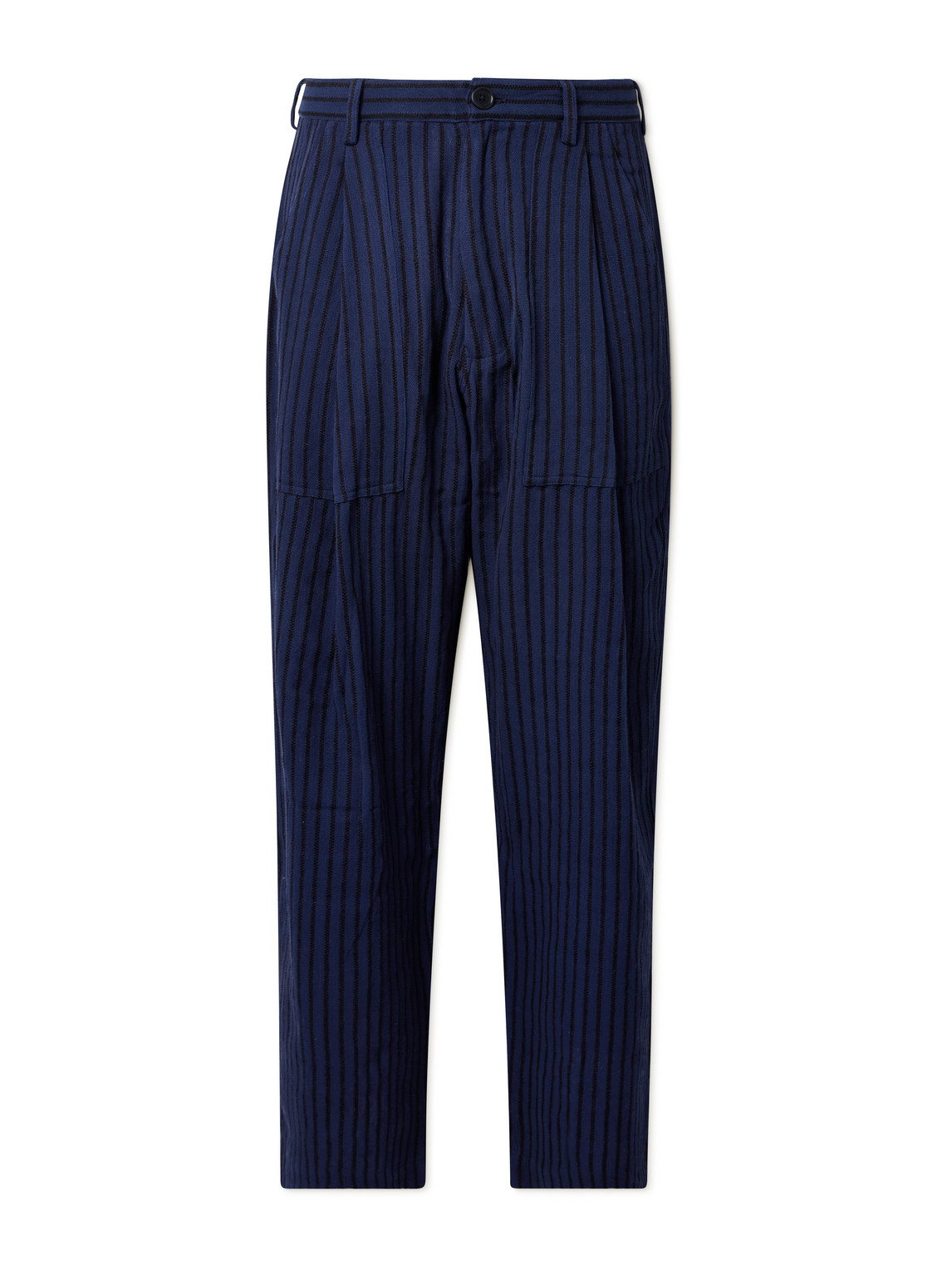 Yuki Wide-Leg Pleated Striped Cotton Suit Trousers
