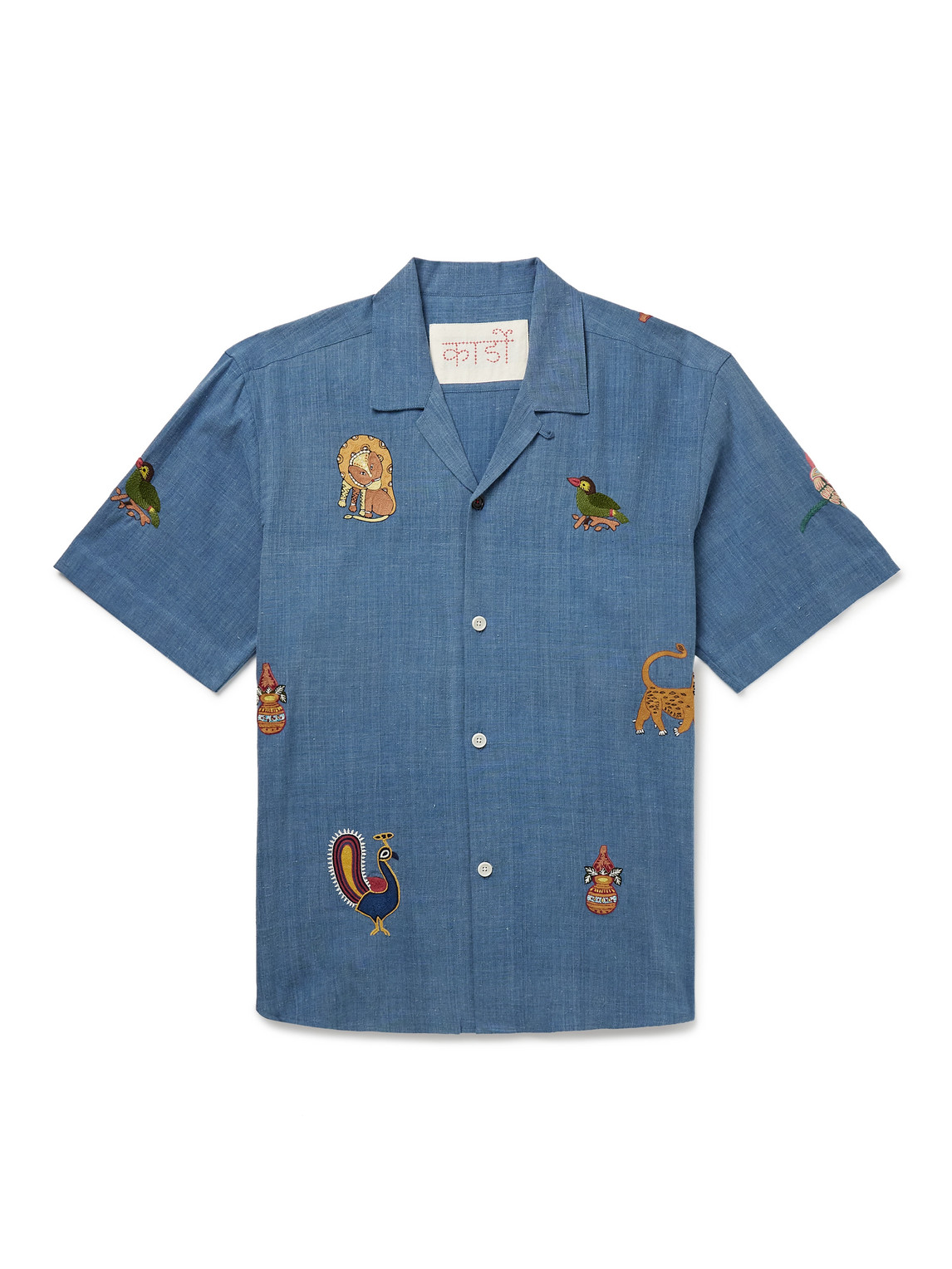 Kardo Ronen Convertible-collar Embroidered Cotton-khadi Shirt