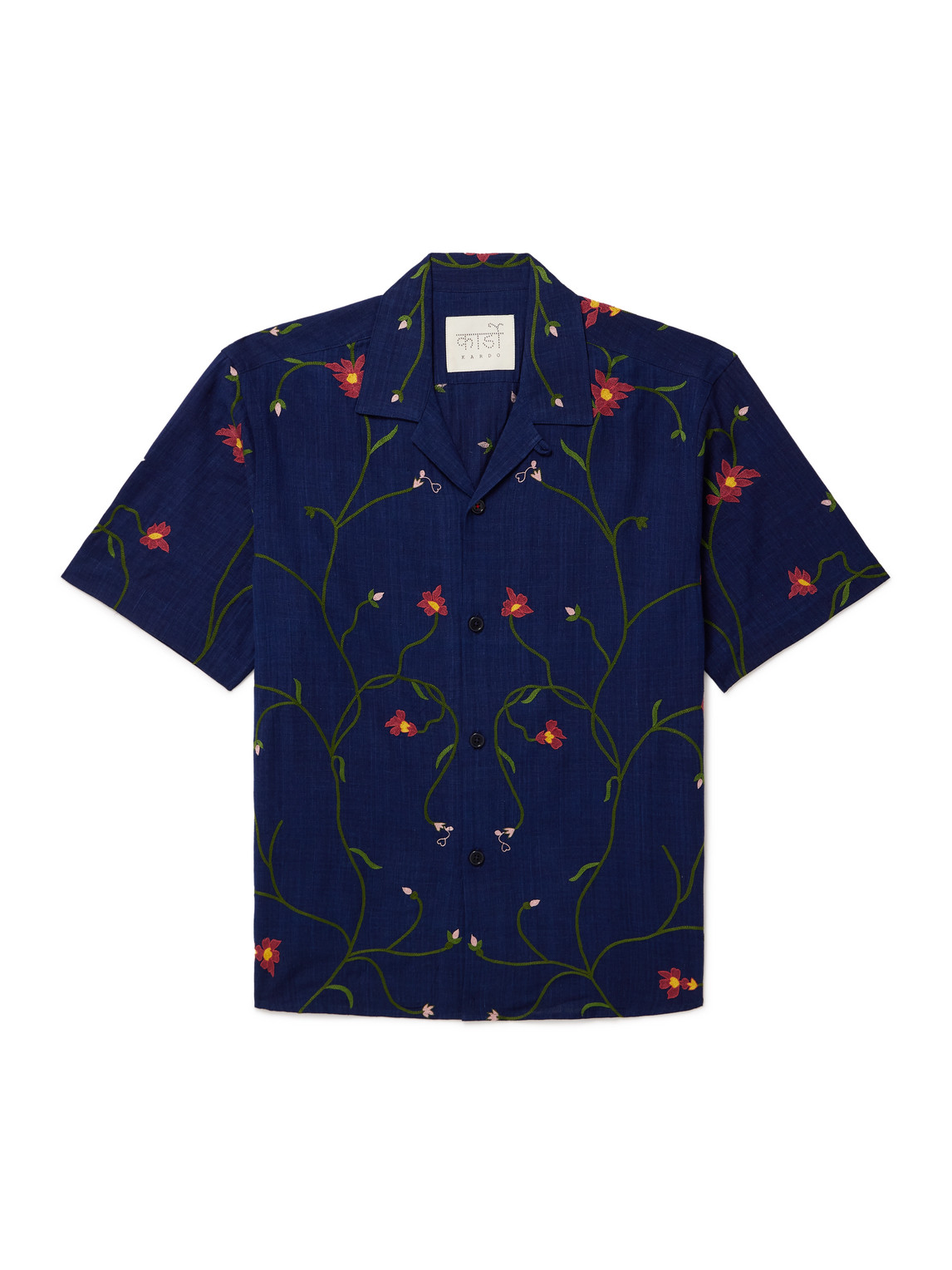 Kardo Ronen Convertible-collar Embroidered Cotton Shirt