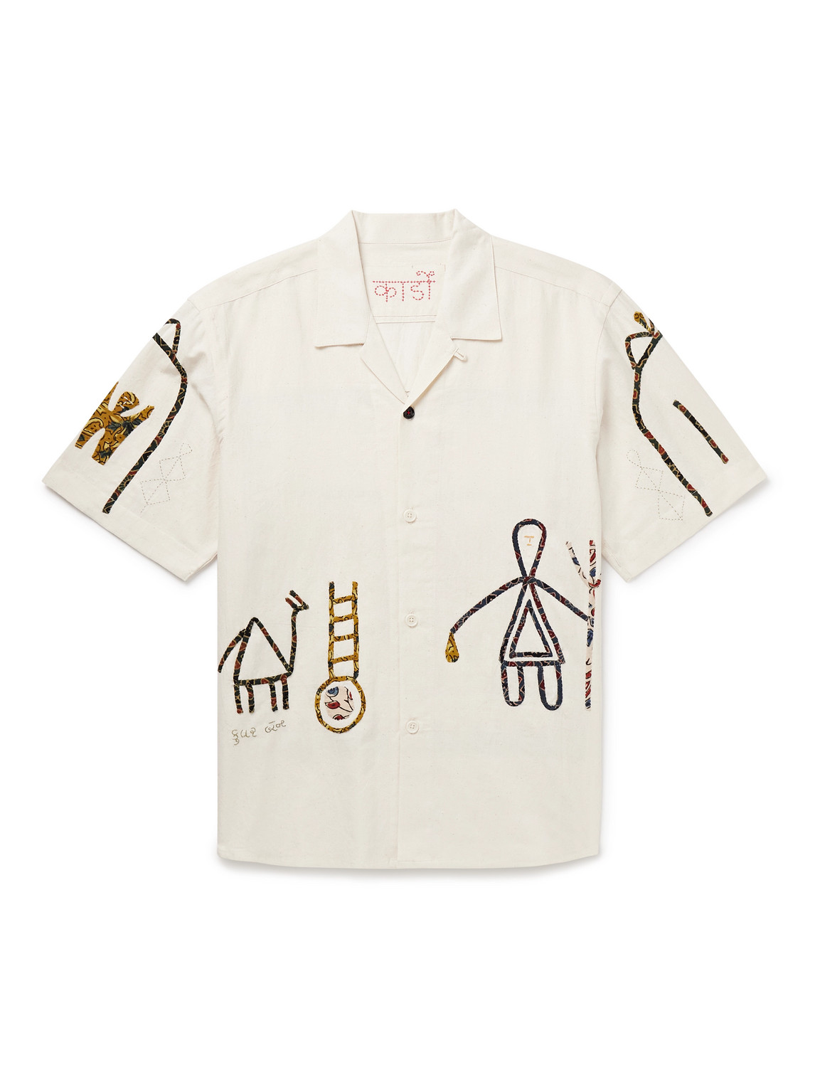 Kardo Ronen Convertible-collar Appliquéd Embroidered Cotton-khadi Shirt