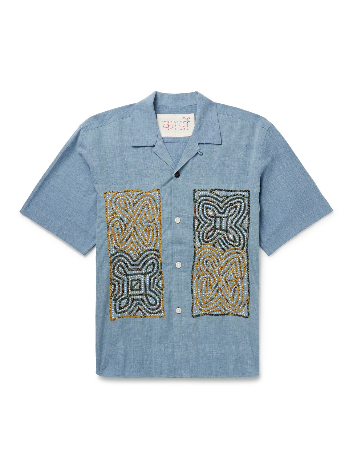 Kardo Ronen Convertible-collar Appliquéd Embroidered Cotton-khadi Shirt