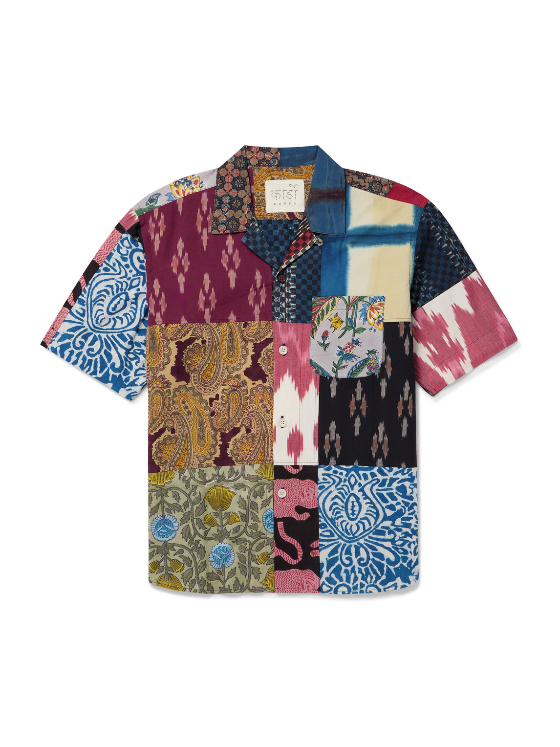 Kardo Convertible-collar Patchwork Printed Cotton Shirt