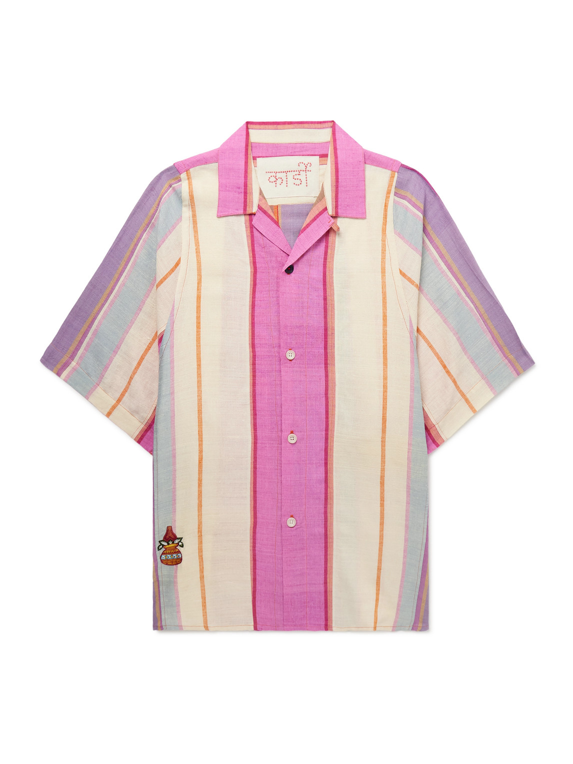 Yusuke Convertible-Collar Embroidered Striped Silk Shirt