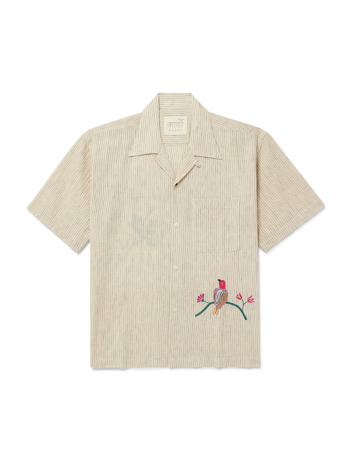 Kardo Convertible-collar Appliquéd Embroidered Striped Cotton Shirt In Neutrals