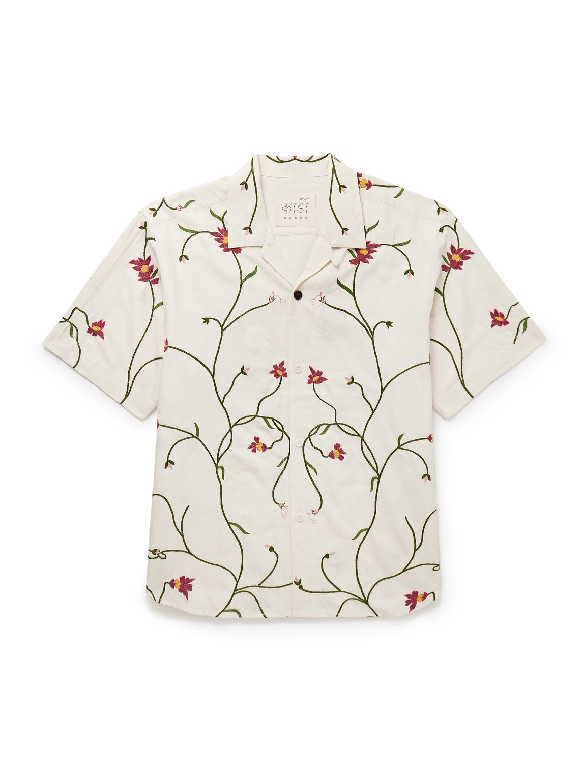 Kardo Ronen Convertible-collar Embroidered Cotton Shirt In Neutrals