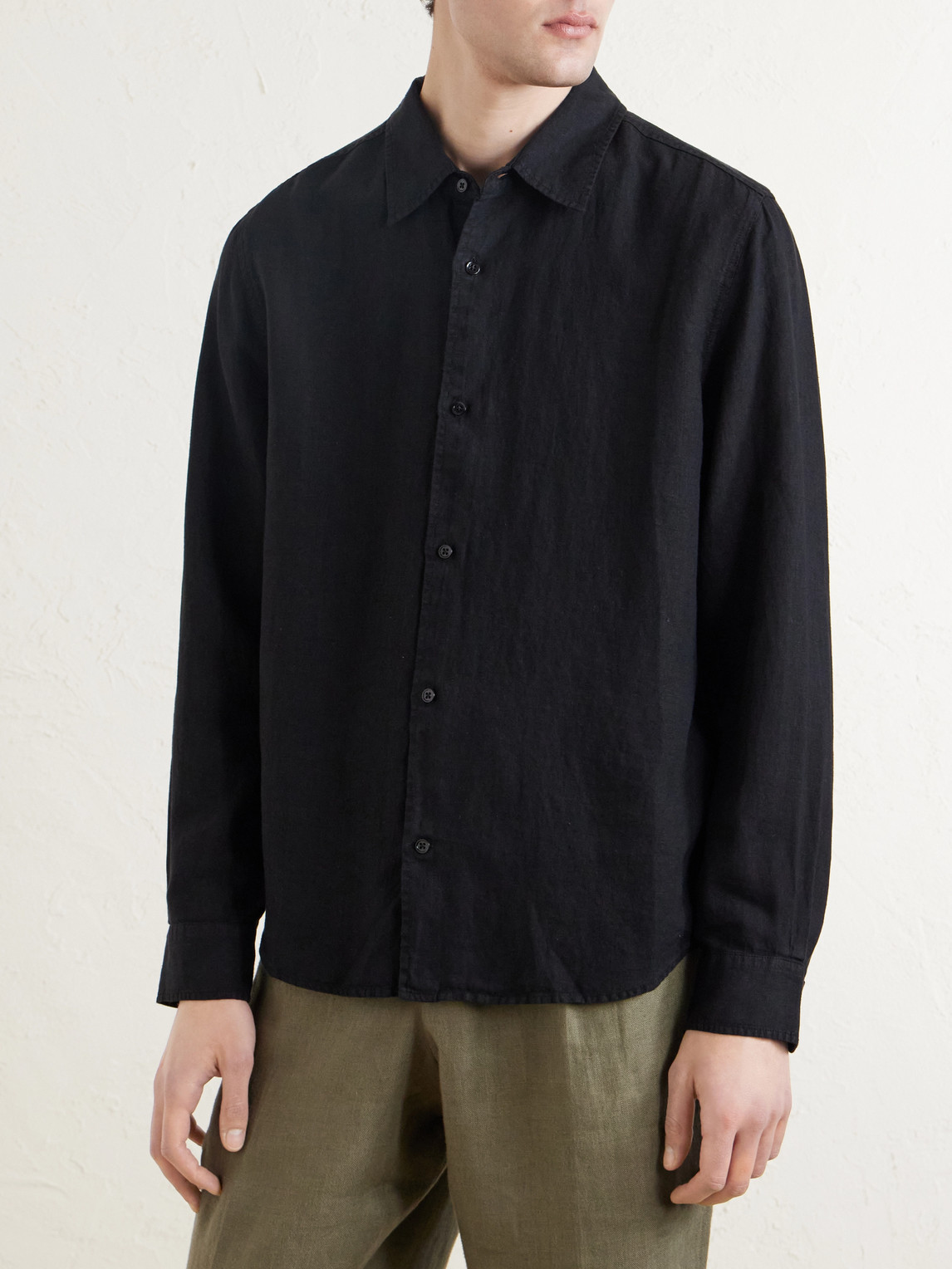  Mr P. - Garment-dyed Linen Shirt - Men - Black - S 