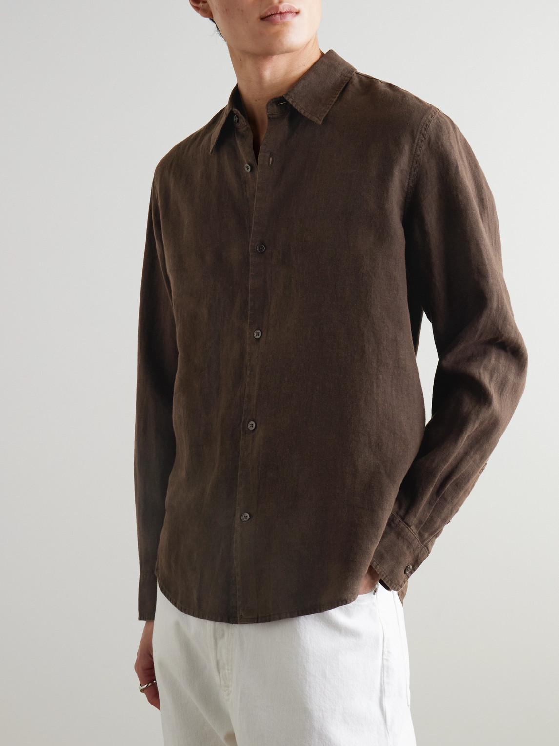  Mr P. - Garment-dyed Linen Shirt - Men - Brown - Xs 