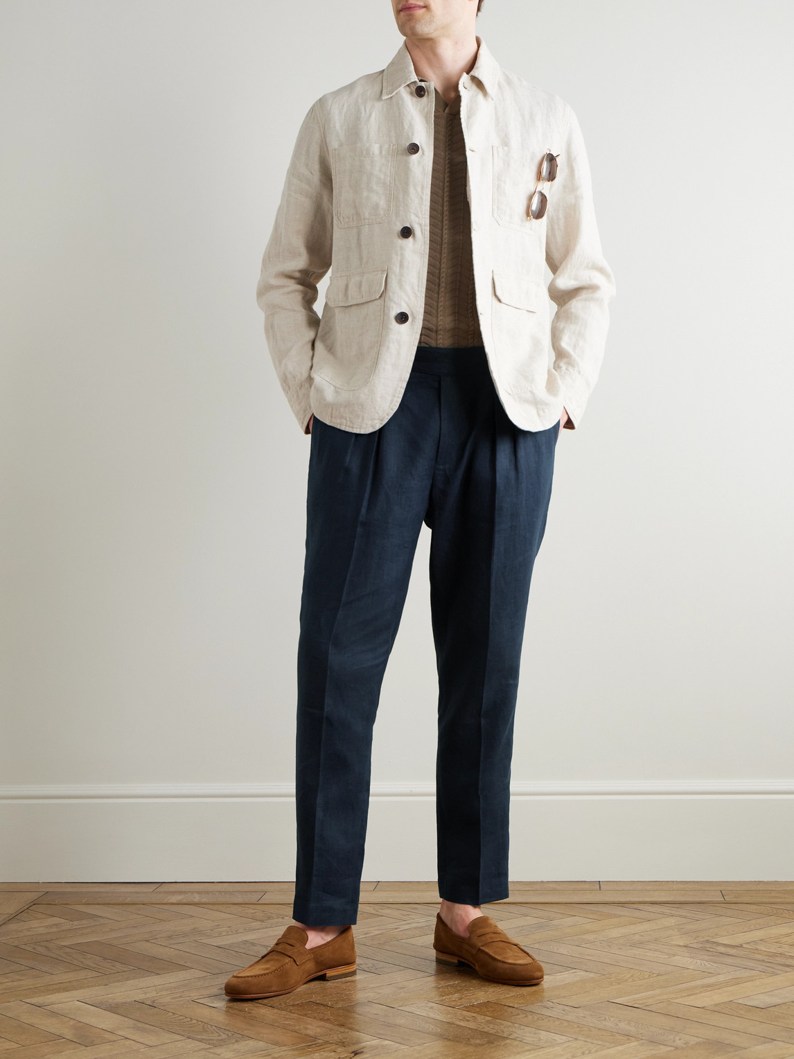 Mr P. - Steve Tapered Pleated Linen Trousers