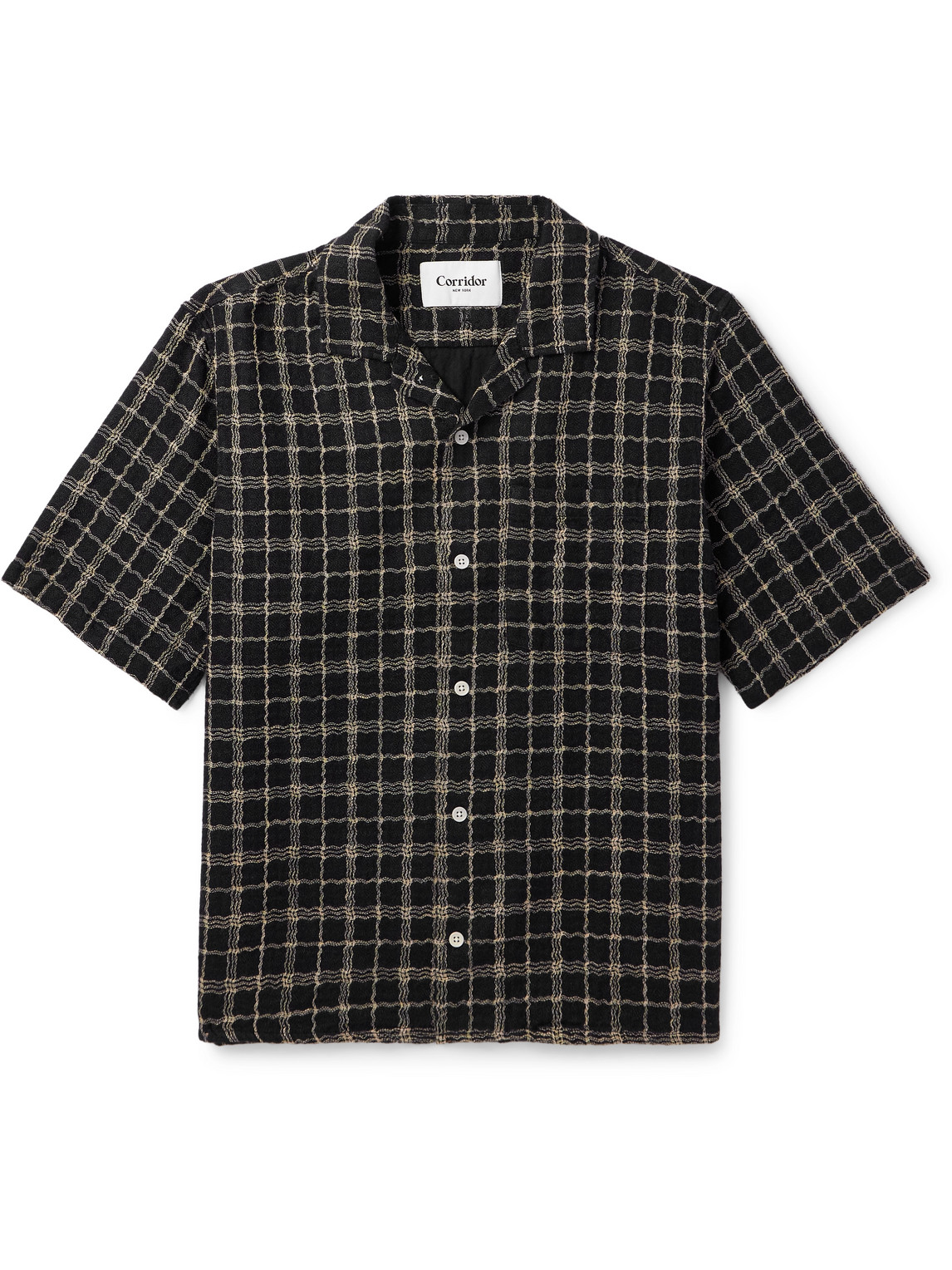 Camp-Collar Checked Cotton and Linen-Blend Gauze Shirt