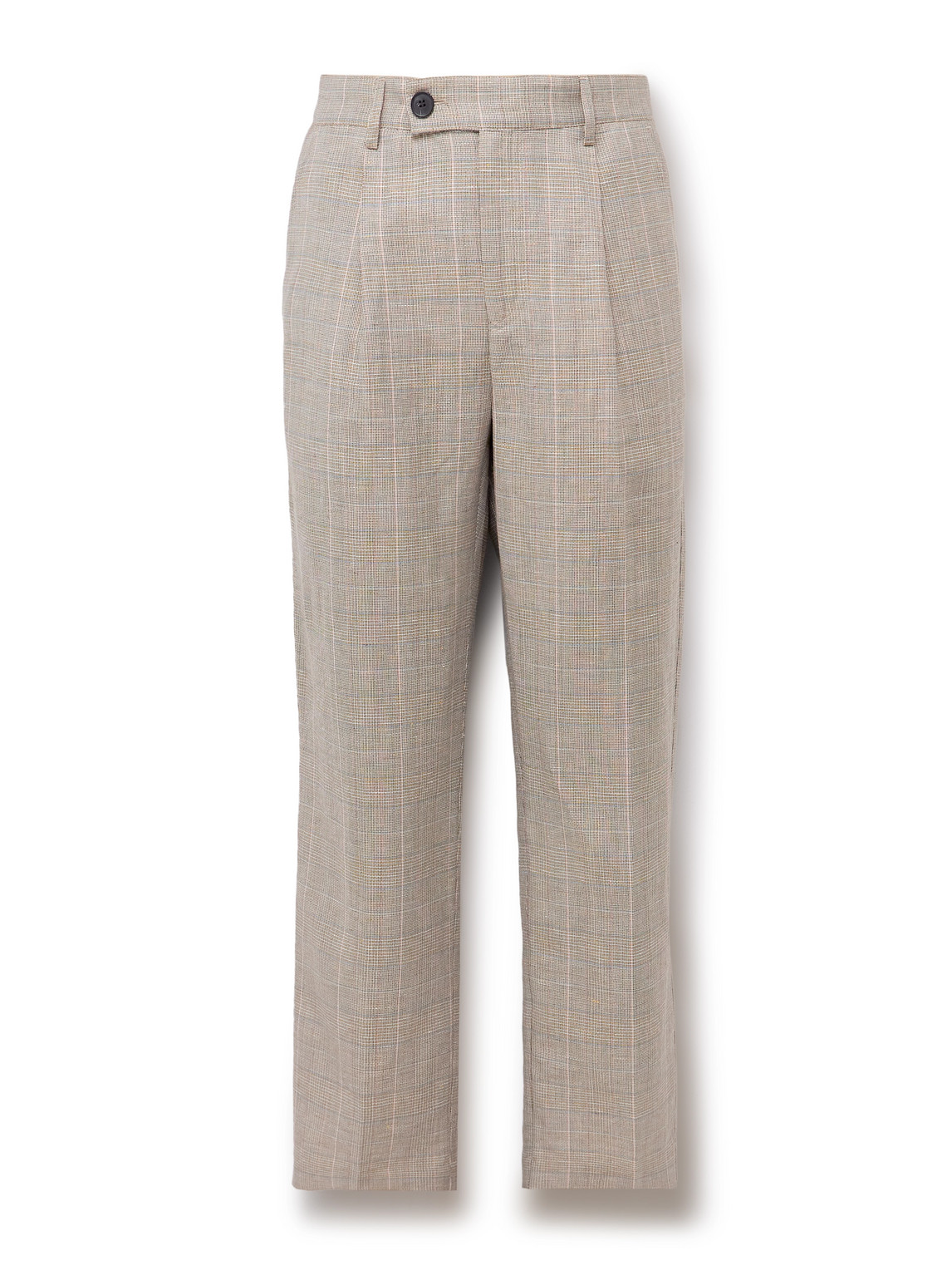 Corridor Straight-leg Pleated Checked Linen And Wool-blend Trousers In Neutrals